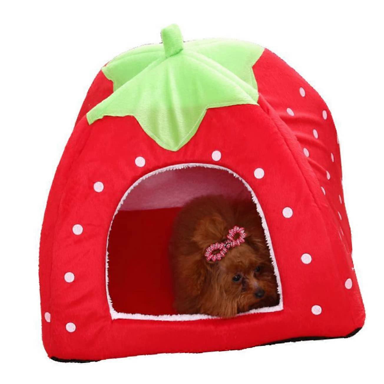 Stylish Strawberry Pet Bed Compact Dog and Cat Basket Bed Warm Sleeping House for Small Pets in Soft Fabric