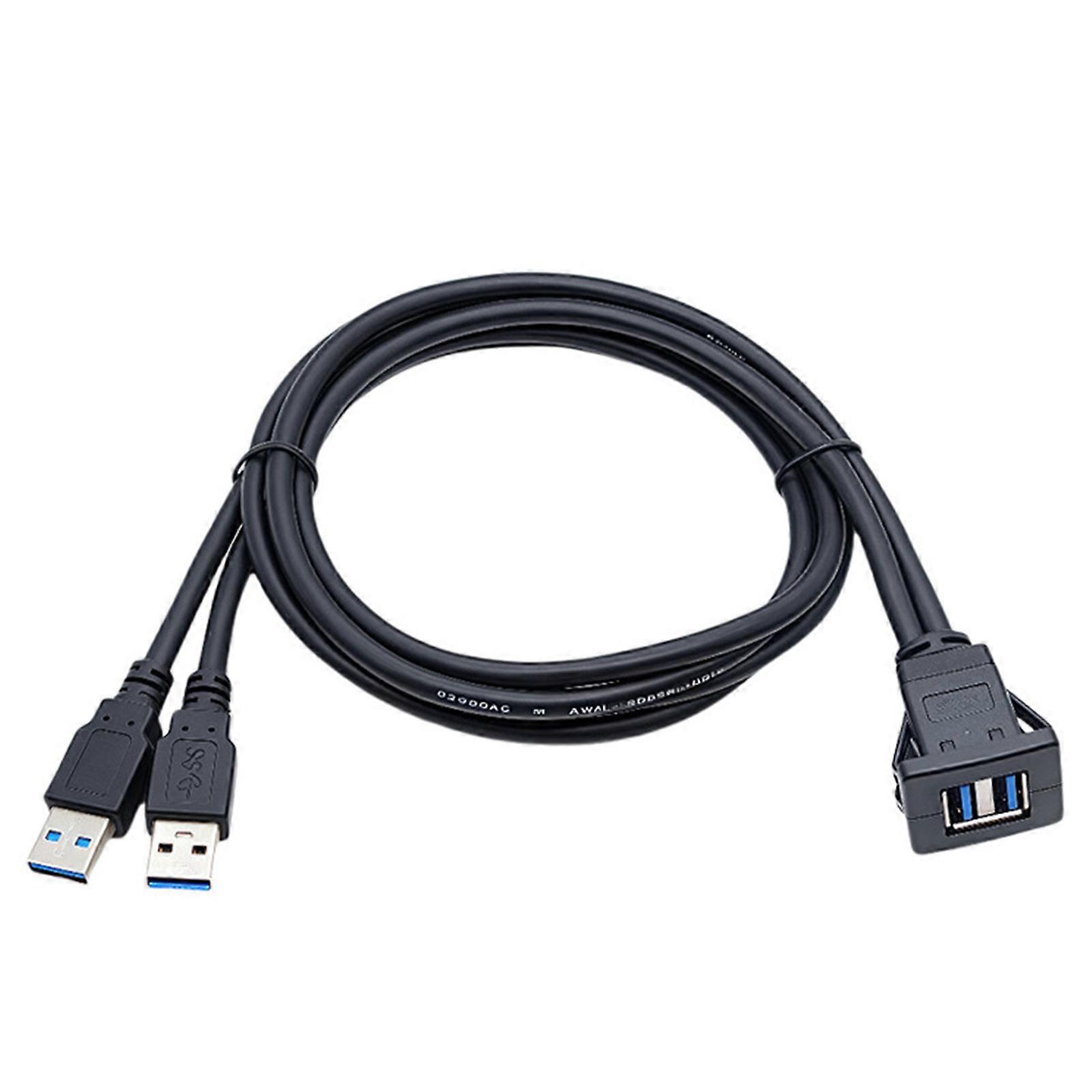 Snap On Mount USB3.0 Square Double Port Data Transfer Cable Waterproof Construction for Automotive Marine Motorcycle Use Multicolor