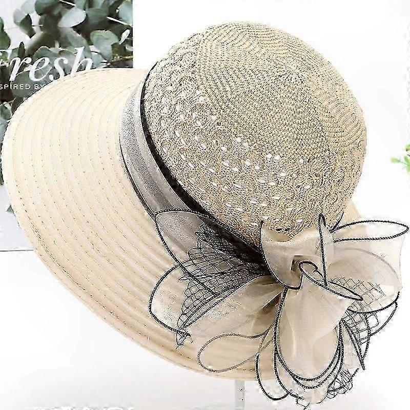 Women's Wide Brim Sun Hat with Organza Flowers for Spring and Summer Beach outings