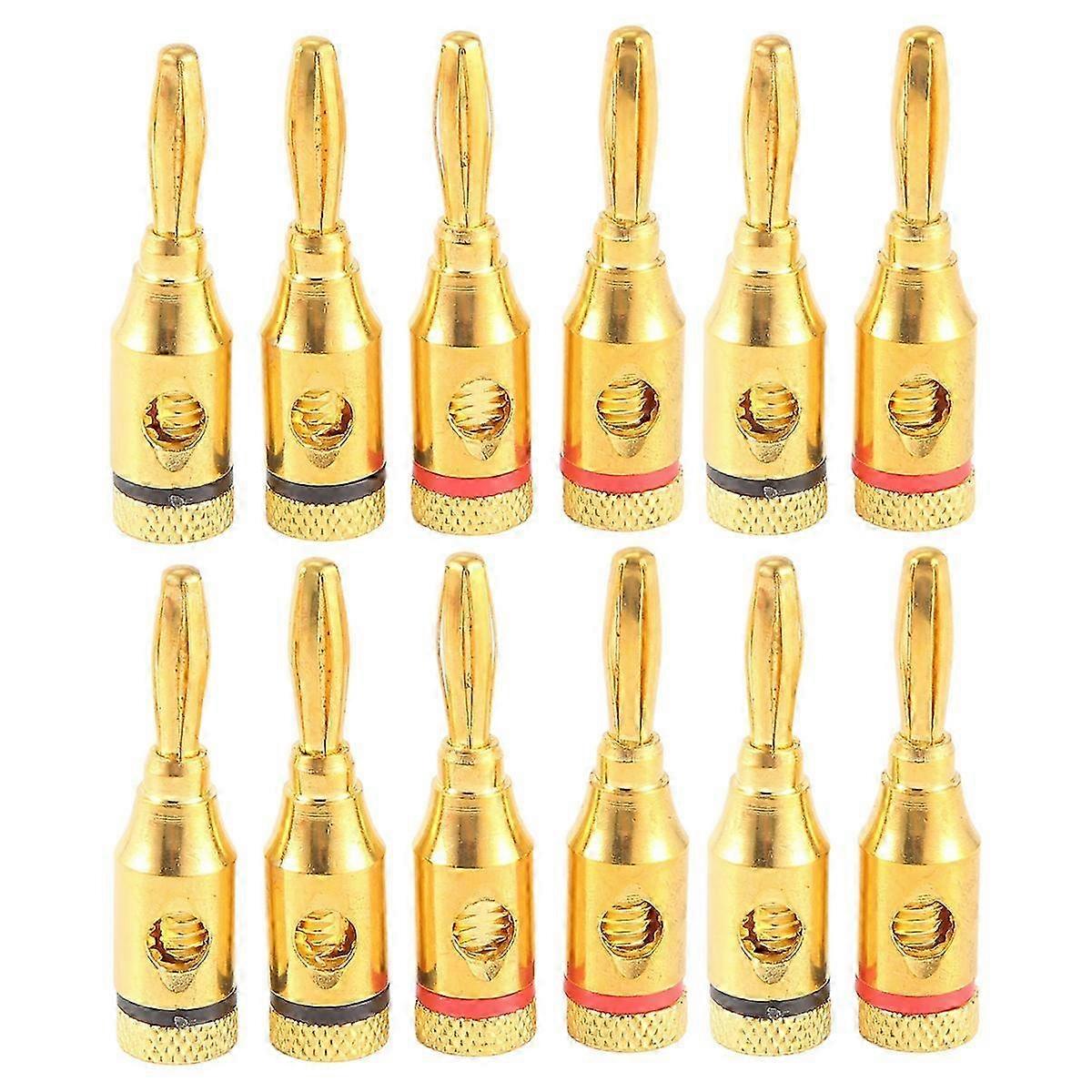 Gold-Plated Banana Plug or Connector (Open Screw Type) 6 Pairs (12 Plugs) o Plug Speaker Wire