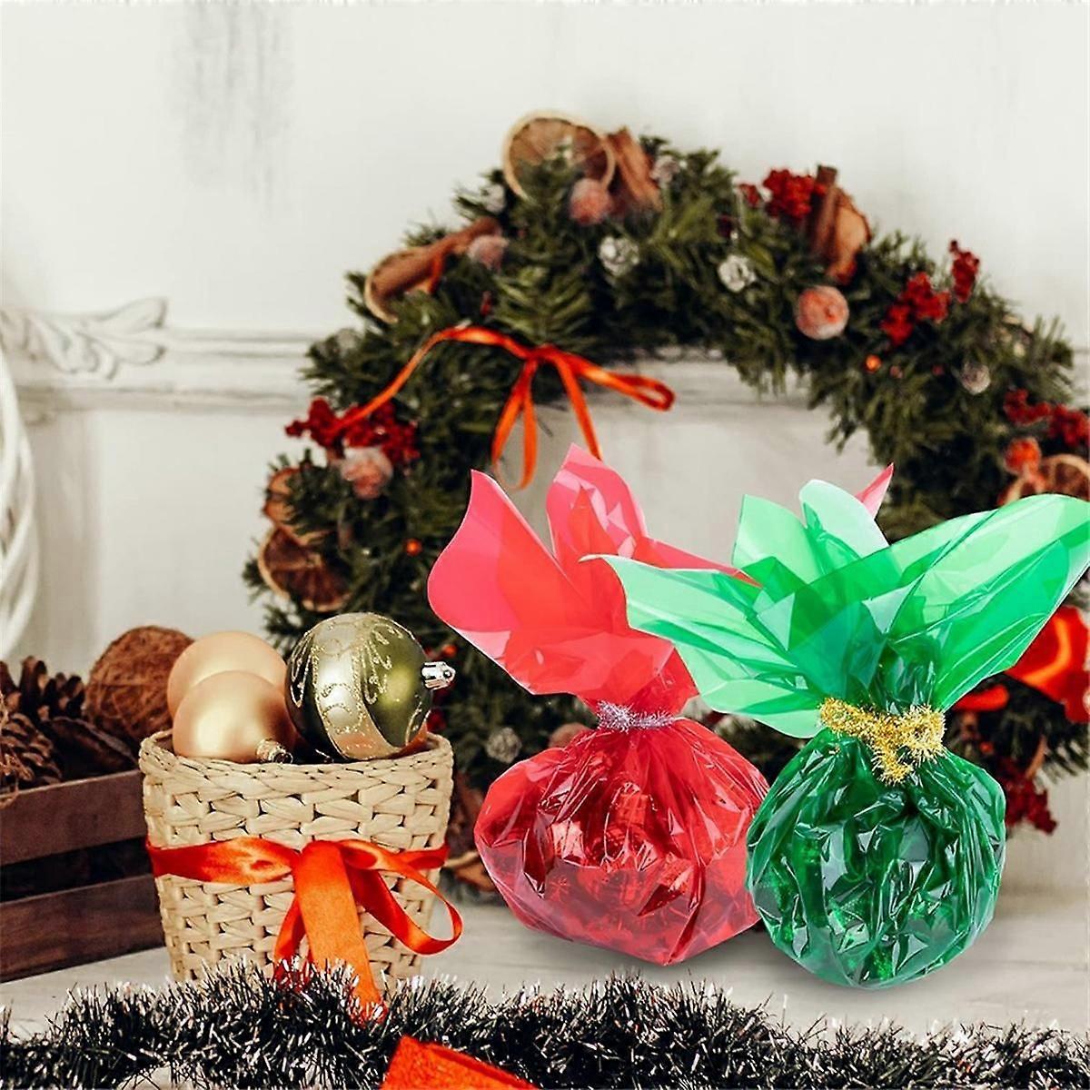 2 Rolls Christmas Cellophane Roll Cellophane Wrapping Paper Cellophane Wrap Paper for Gift Basket T