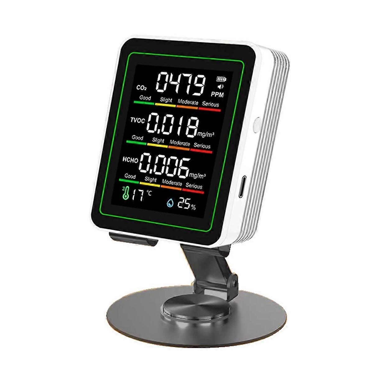 Indoor Air Quality Monitor,CO2 Monitor/Temperature/Formaldehyde Detector TVOC for Rooms,Grow Tents with Bracket White