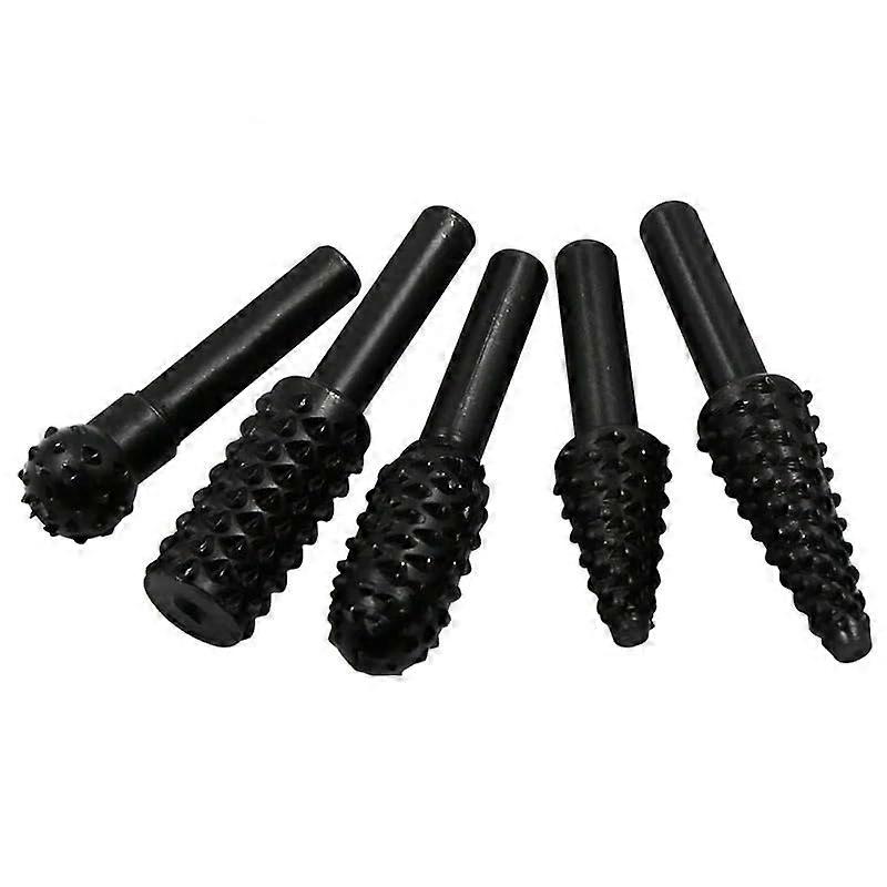 5PCS Drill Bit Set 1/4 Inch Shank Rotary Burr Set for Wood Carving, Grinding and Woodworking Tools Black