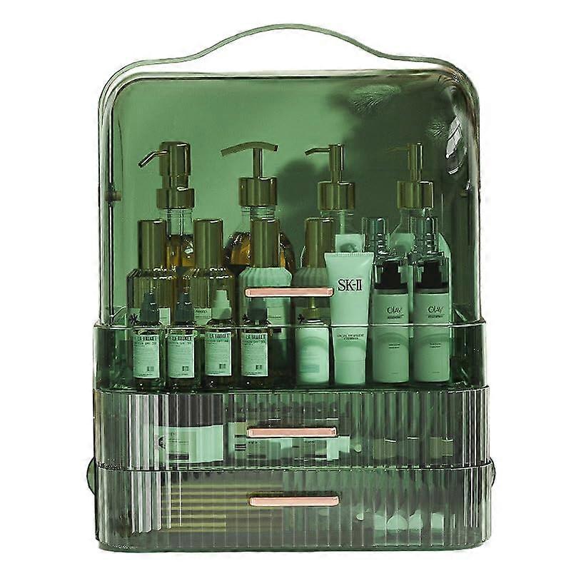 Makeup Organizer Drawers PET Material Transparent Green Dustproof Large Capacity Cosmetic Storage Box
