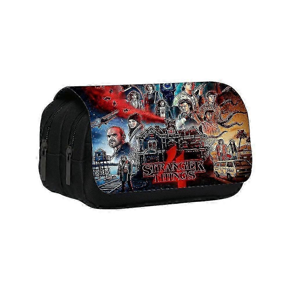 1pcs Stranger Things Printed Double-layer Pencil Case Stranger Things4 Surrounding Large-capacity Student Stationery Bag -Sy