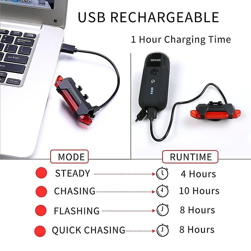 Usb Rechargeable Led Bike Tail Light Bright Bicycle Rear Cycling Safety Flashlight, 330mah Lithium Bat