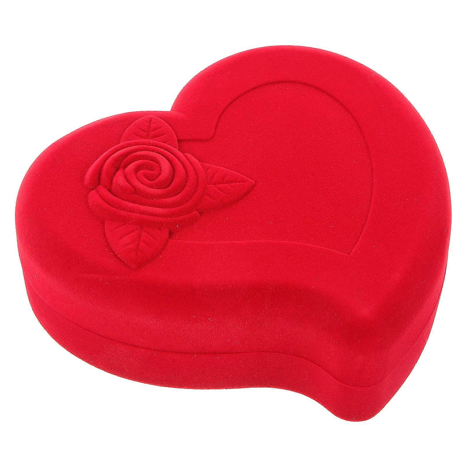 Flannel Jewelry Box Red Heart Shape for Storage 2Pcs Set