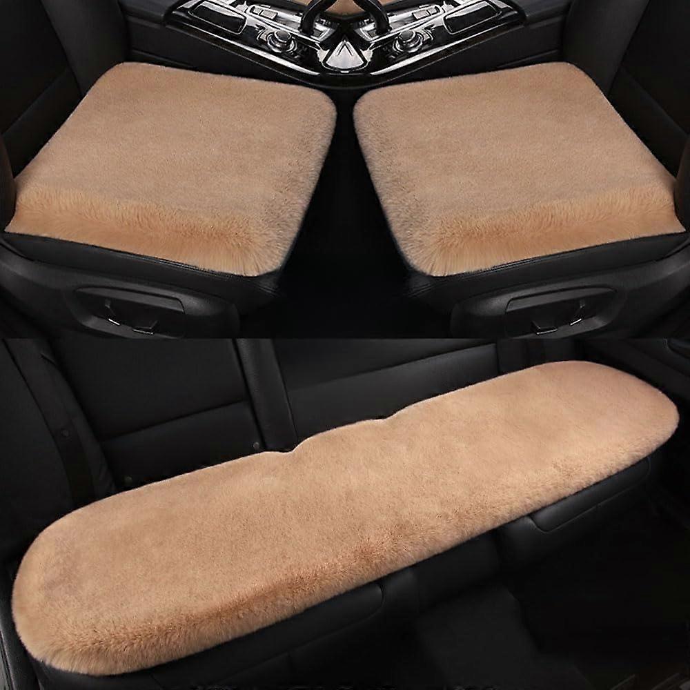 Plush Car Seat Cushion For Volvo C30 C70 S40 V50, AKhaki 3Piece Set, NonSlip Thick Soft Warm Cushion Covers