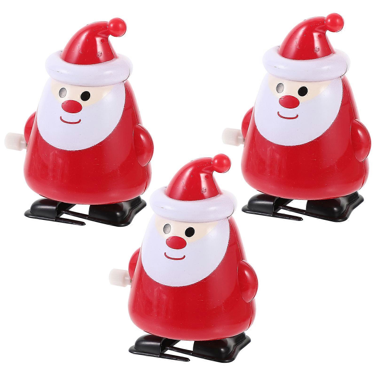 Portable Wind Up Toys Santa Claus Shape Christmas Home Decoration Plastic Red No Battery Required 3Pcs