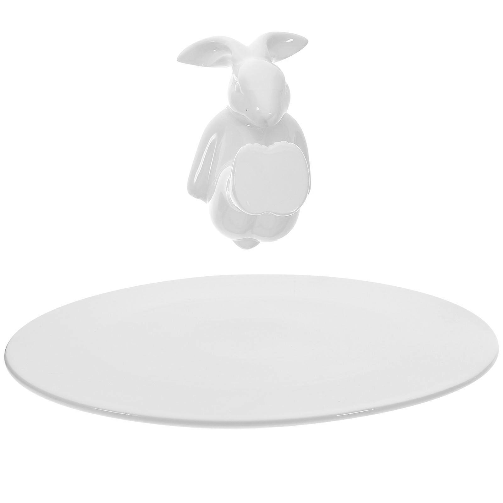 Easter Cake Tray with Bunny Statue for Serving 1 Tray White Ceramic