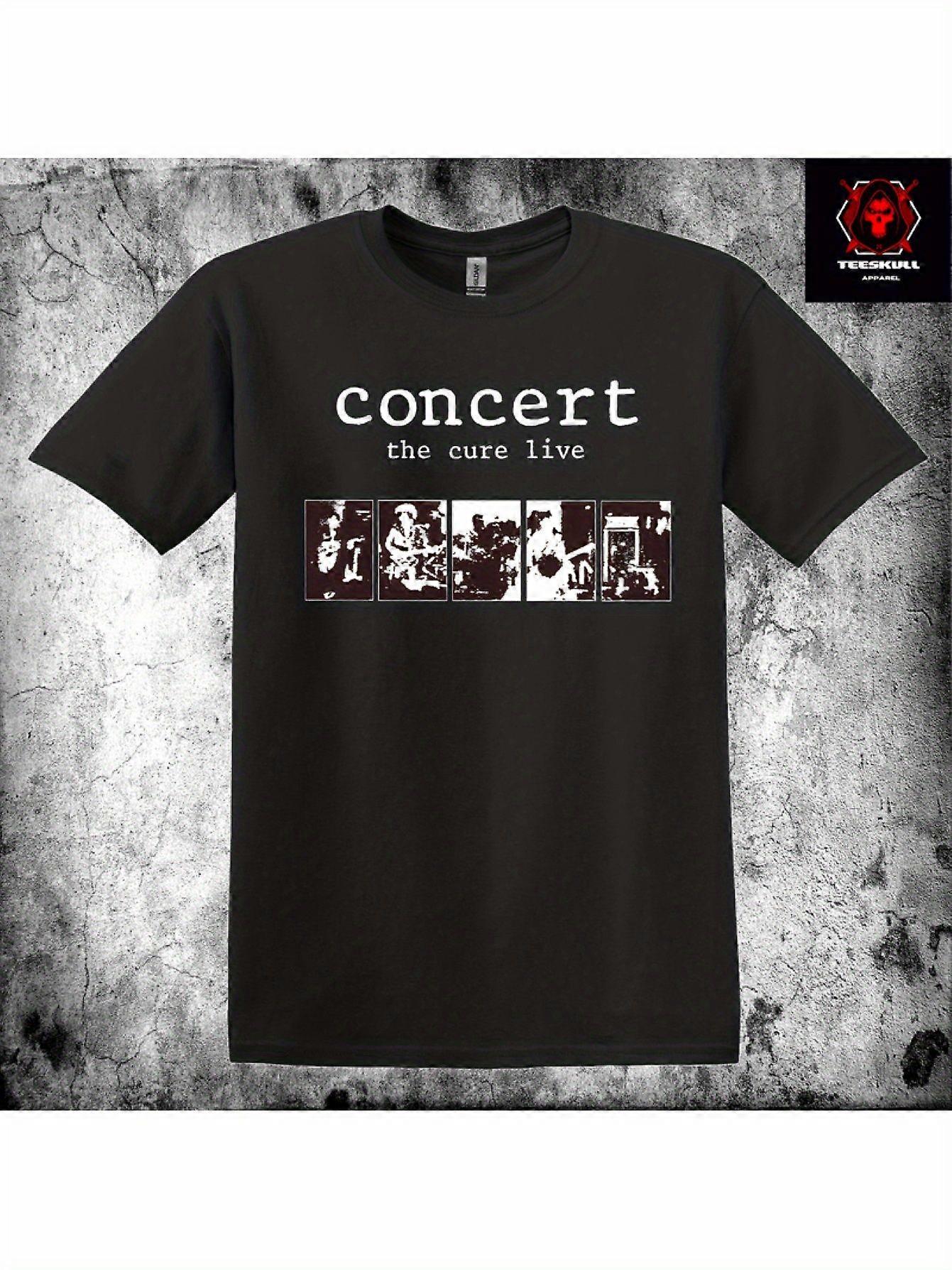 تيشيرتات ذا كيور كونسرت لايف جرافيك - تي شيرت قطن ثقيل الوزن للجنسين مع طبعة صورة ظلية للفرقة ، أسود مع تصميم أبيض ، Regula-DQETU17