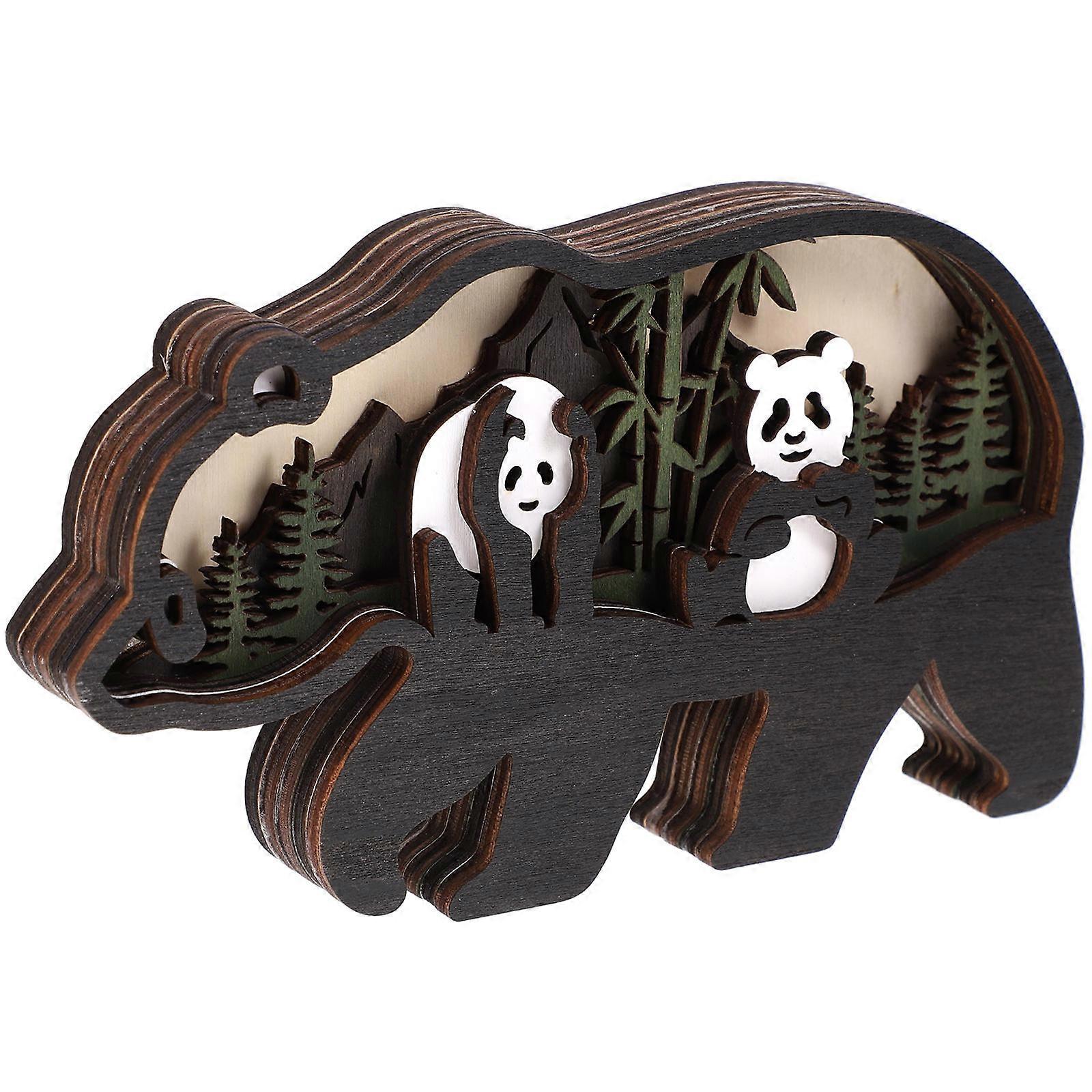 Handcrafted Wooden Panda Figurine for Household Decoration with Creative Design 18X10.5X2cm Multi 1Set