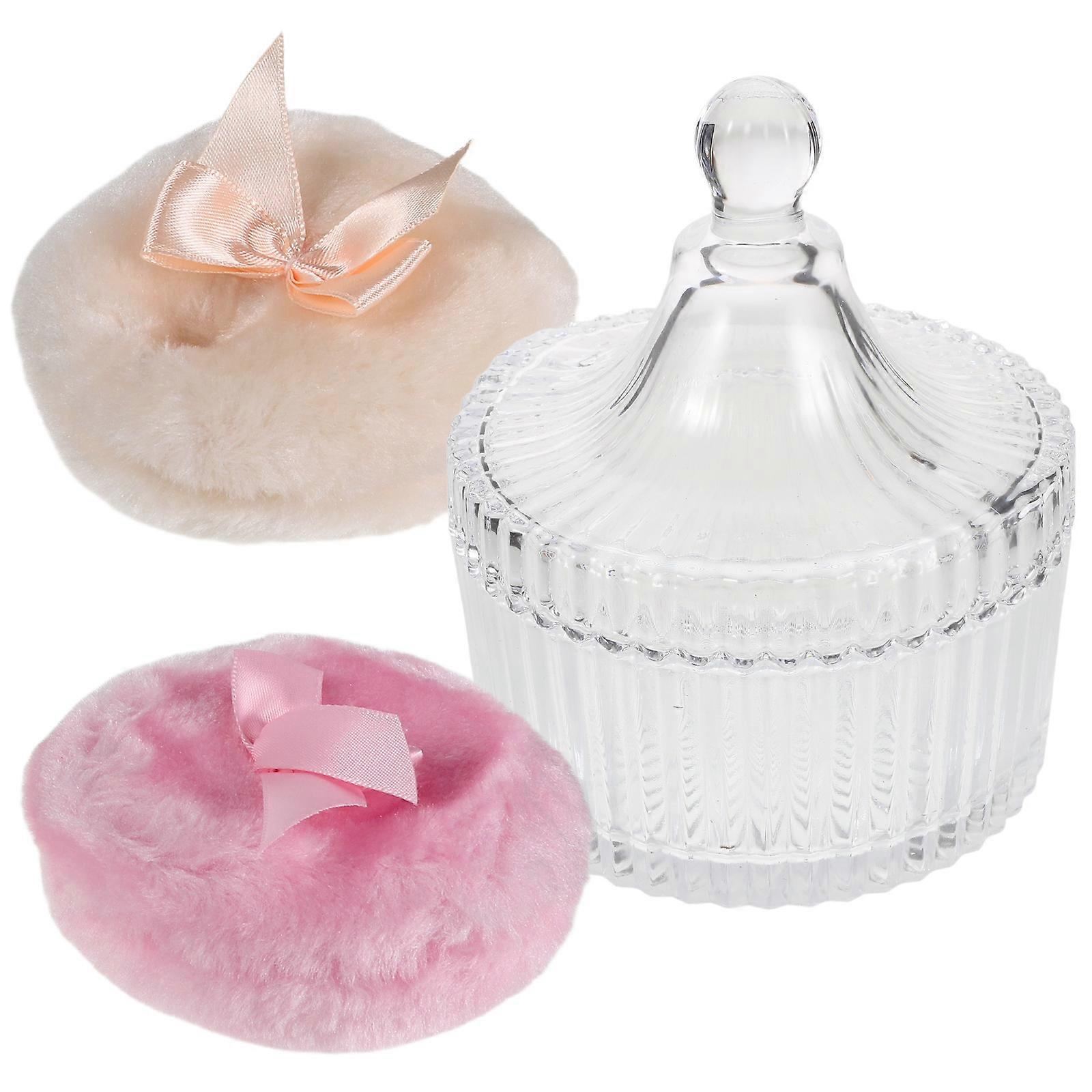 Body Powder Applicator Glass Container with Puff for Travel 4Sets