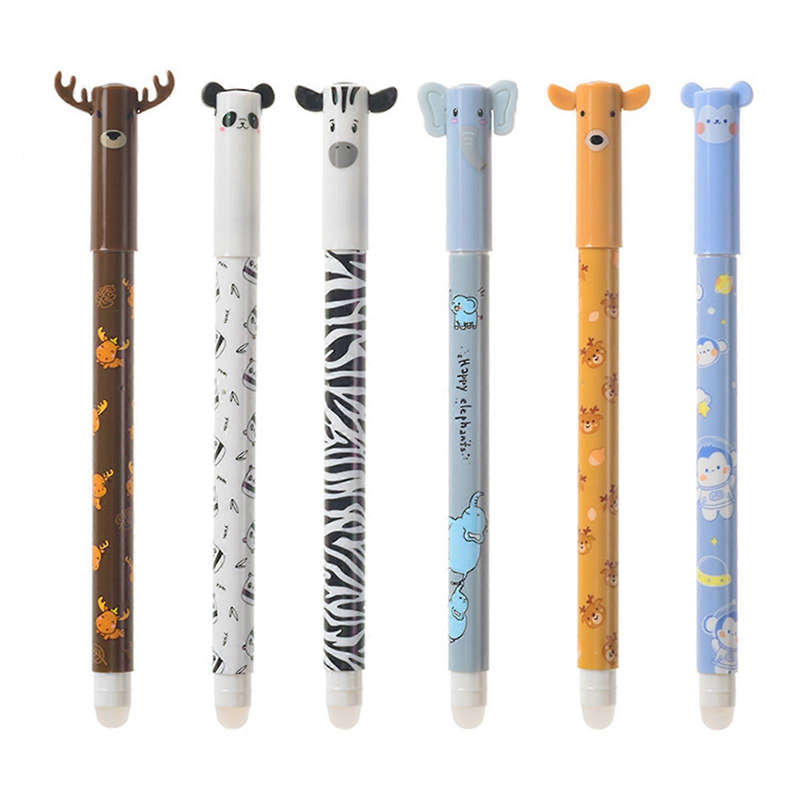 Set of 6 Erasable Gel Pens Cute Animal Shape Erasable Pens With Eraser for Students