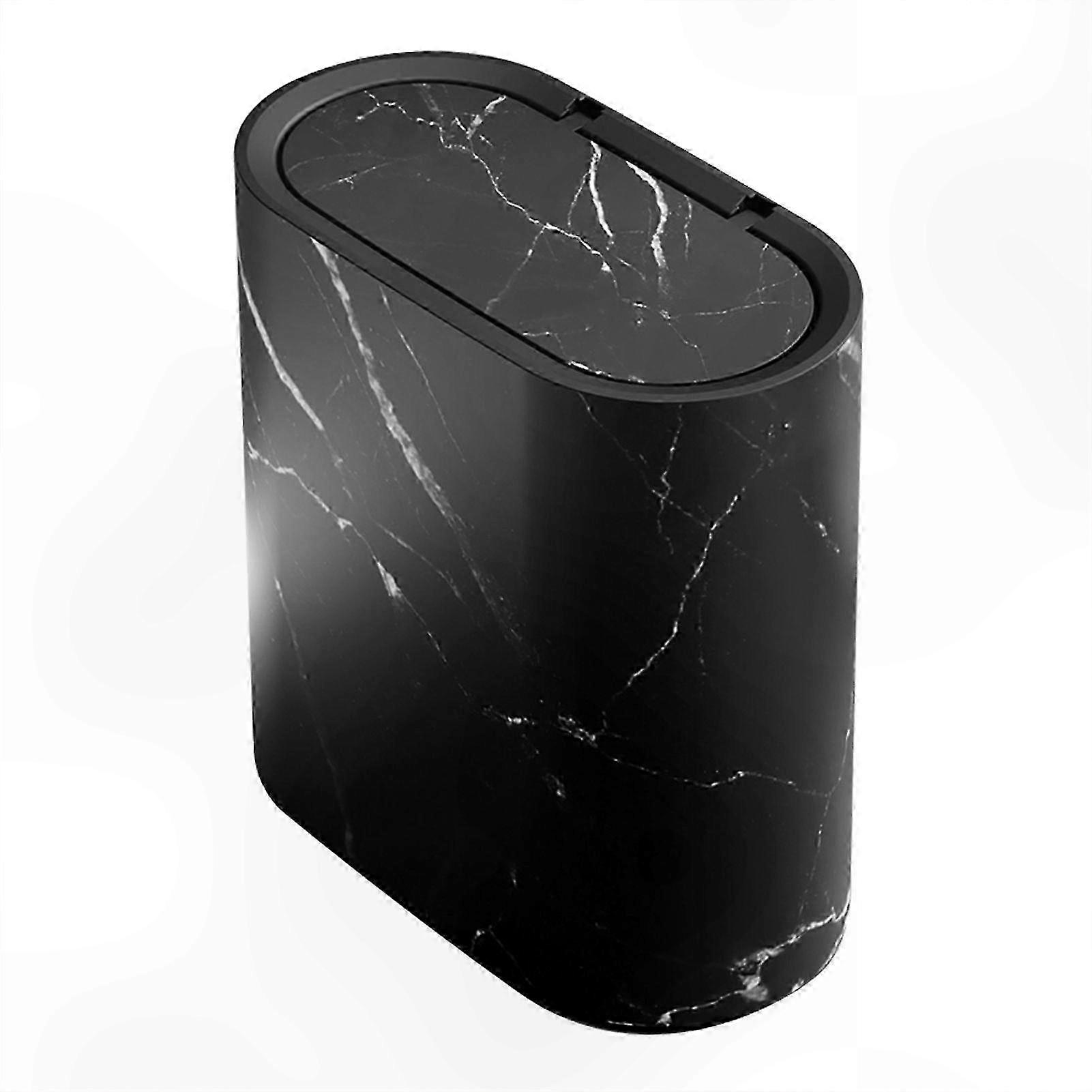 Compact Trash Can with Lid, Stylish Marble and Wood Design for Small Spaces, Home and Hotel Use