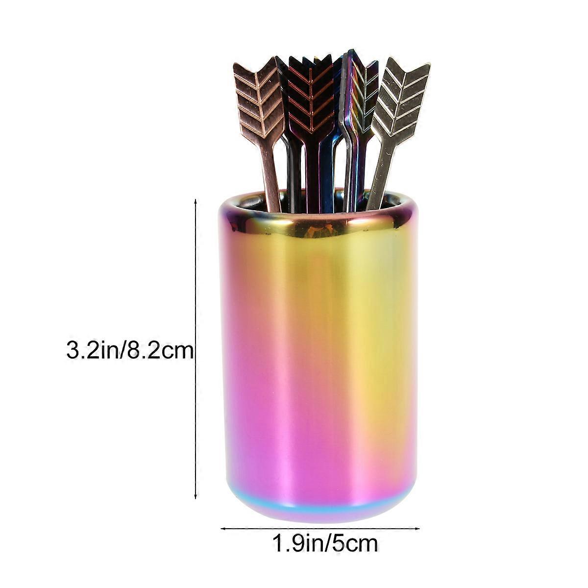 9Pcs Set Stainless Steel Fruit Forks Arrow Shape for Cafe Use Stirring Honey Featuring Assorted Colors