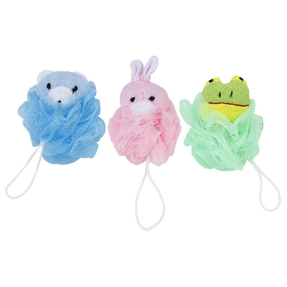 Children Bathing Soulmates 3Pcs Cartoon Spa Puff Shower Balls With Skin Scrubbing Function In Assorted Color