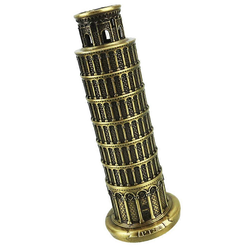 Leaning Tower of Pisa Model Decorative Ornament with 2Pcs Alloy Sculptures