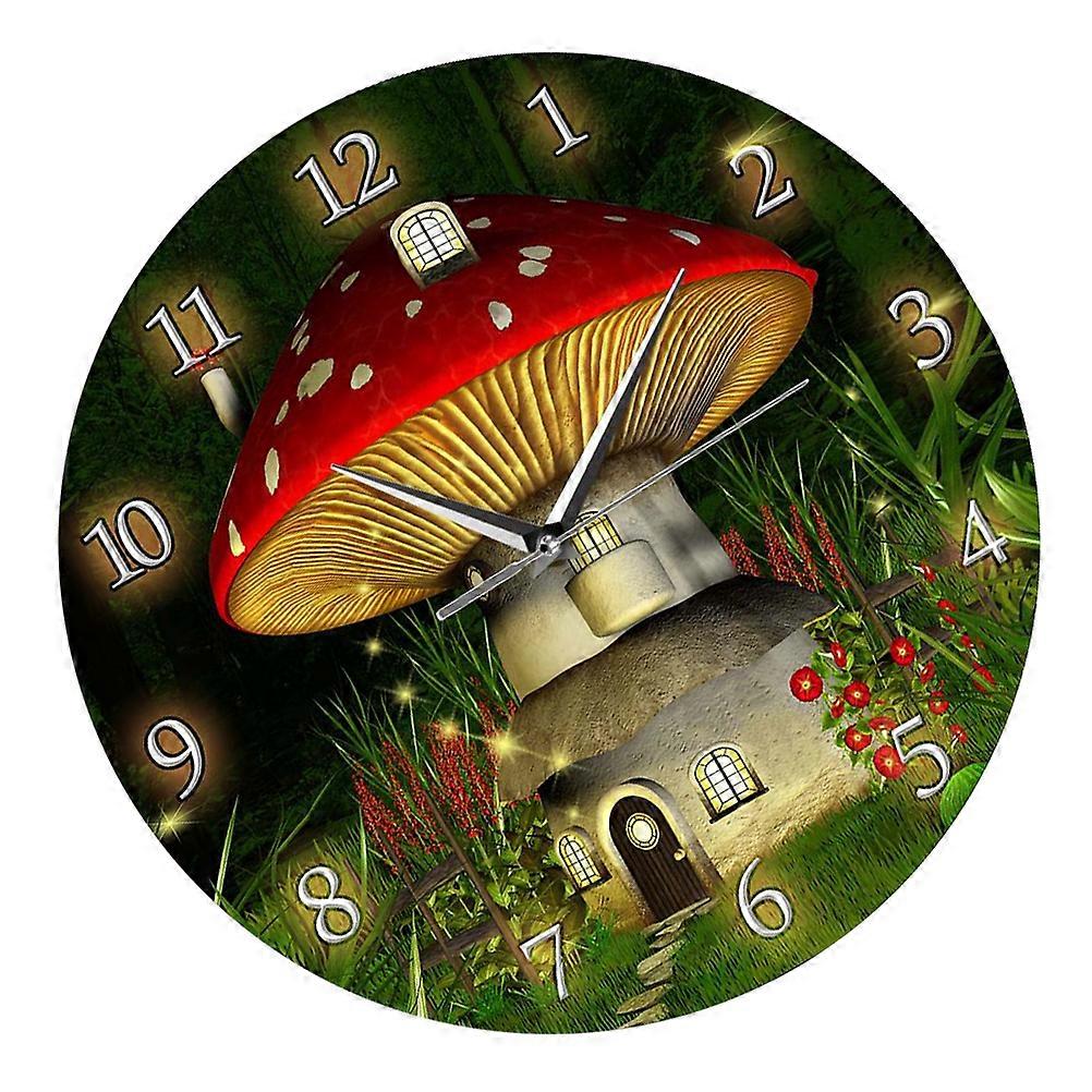 Cartoon Mushroom House Pattern Wall Clock 2Pcs for Decor Acrylic Material
