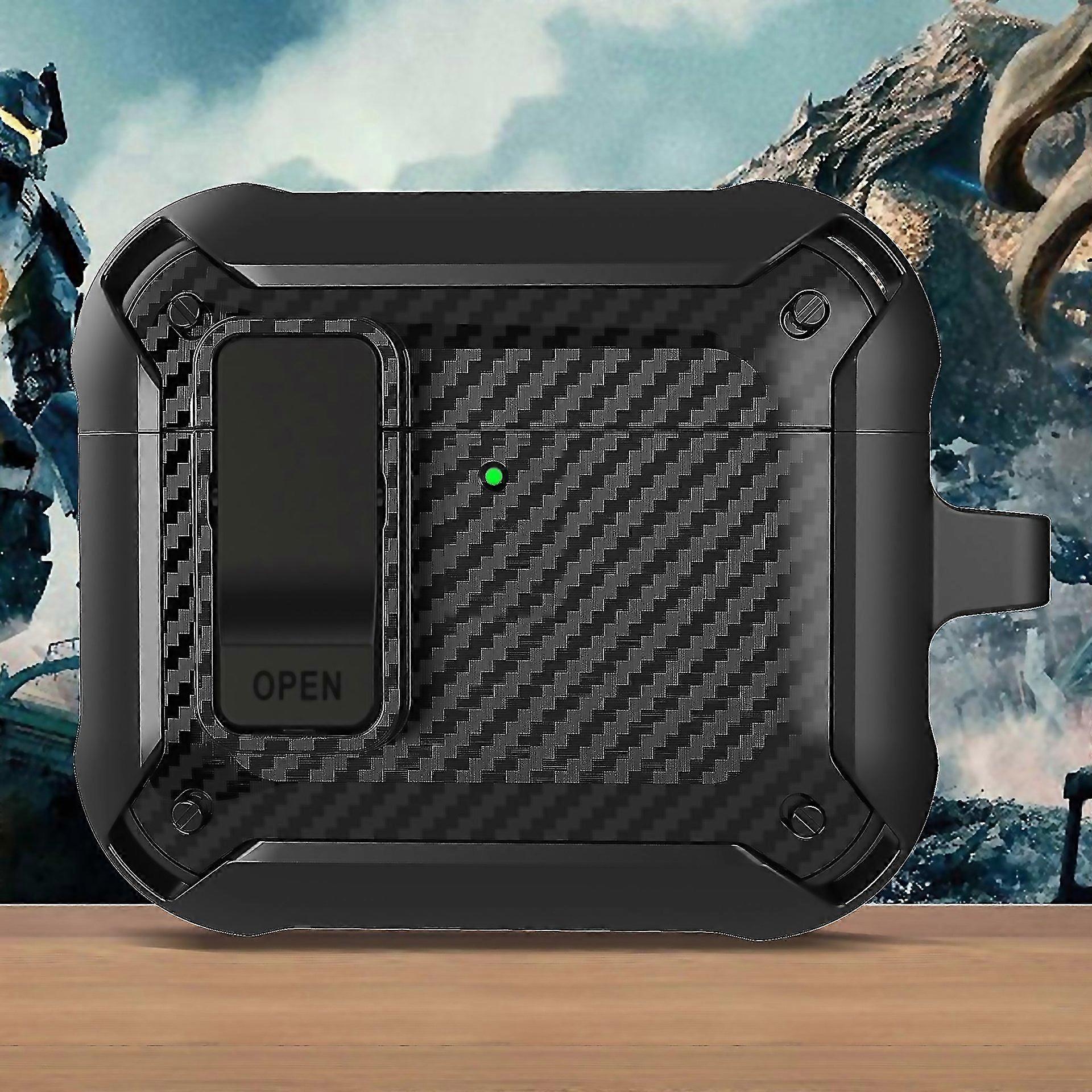 For Airpods 4 Bumblebee Carbon Fiber Shockproof Protective Case With Switch