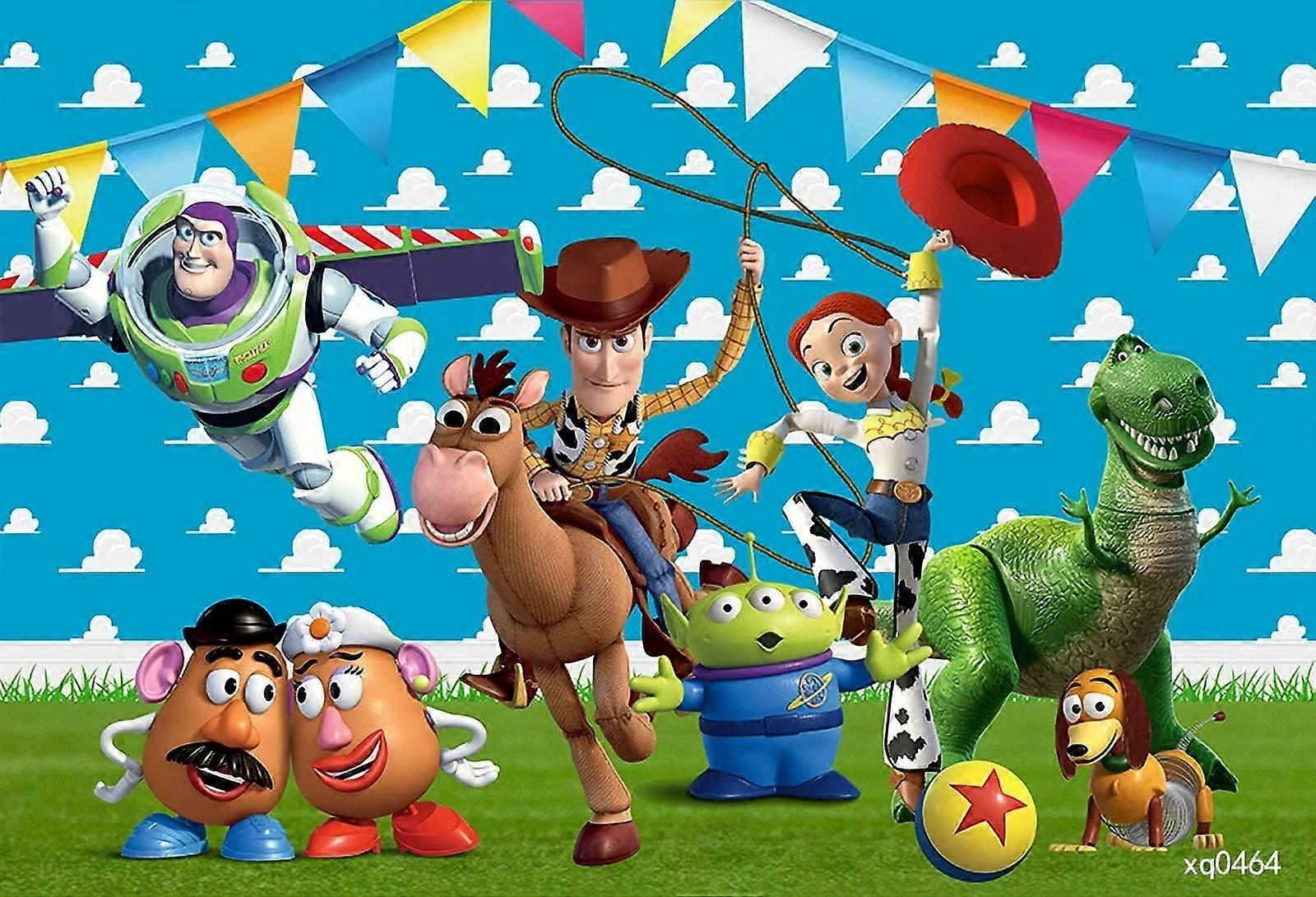 Happy Birthday Banner 7x5FT Toy Story Clouds Backdrop for Boy 2nd Birthday, Vinyl Woody Background, compatible with Nursery Wall Decoration
