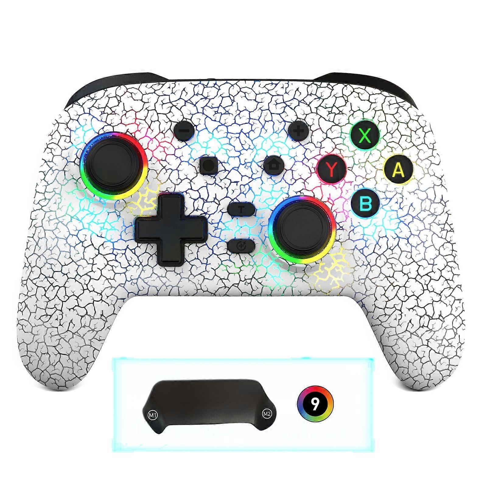 Wireless Controller for PS4/Switch/PC, Gamepad with Unique Cracked Design/Programmable Back Buttons/Turbo Function, Compatible with iOS/Android, White