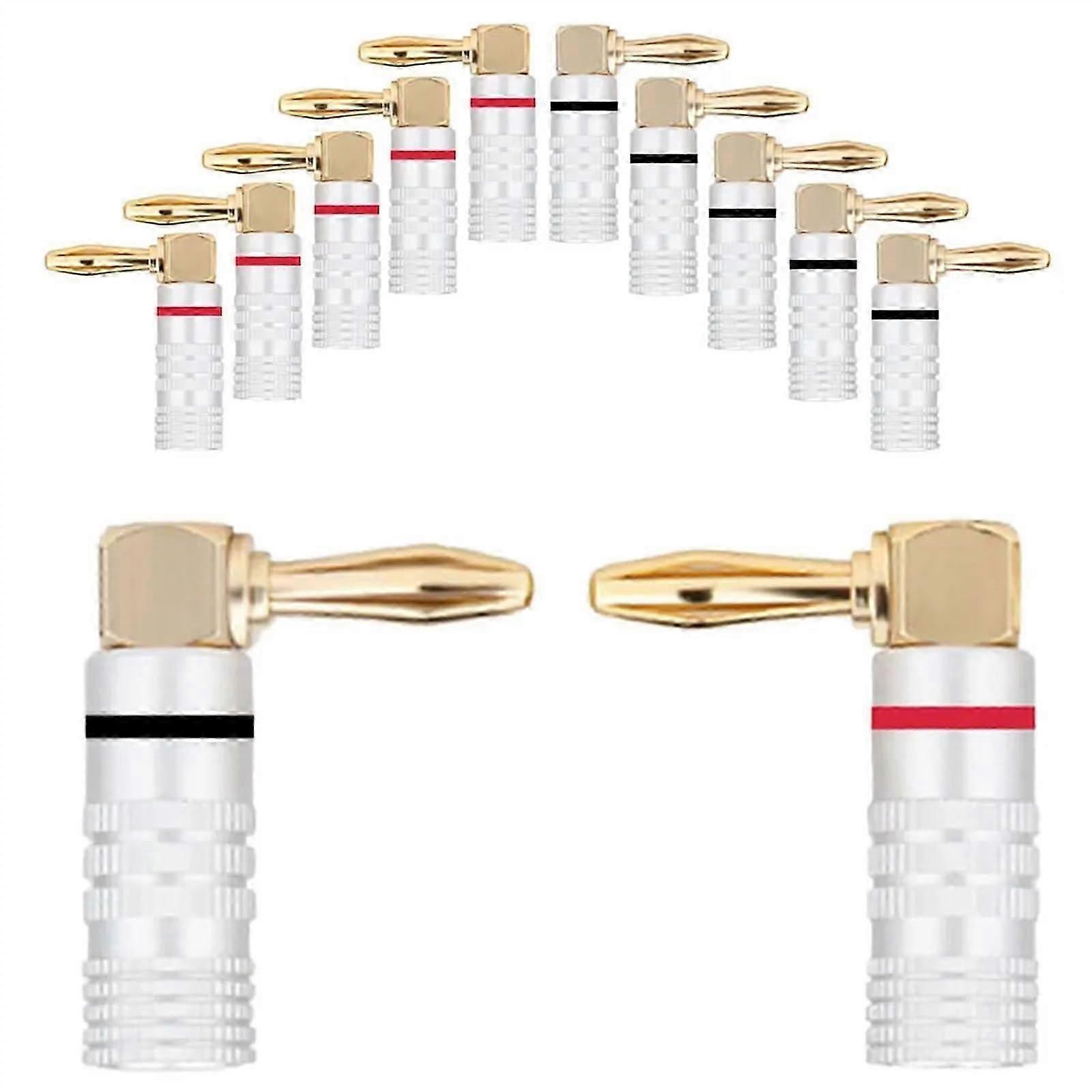 12pcs直角バナナコネクタビデオスピーカーオーディオケーブルコネクタ用90度金メッキバナナプラグ