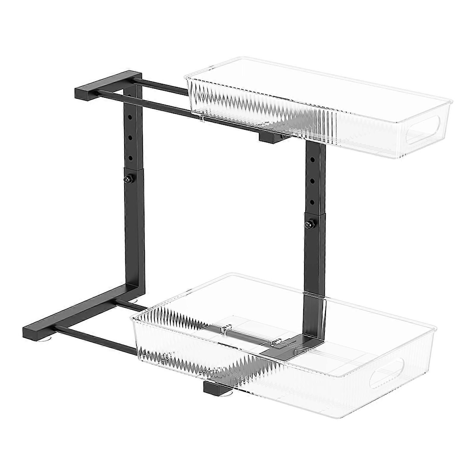 Under Sink Organizer 2Tier Sliding Cabinet Organizer Height Adjustable 5Gear LShaped PullOut Design Black 1 Pack