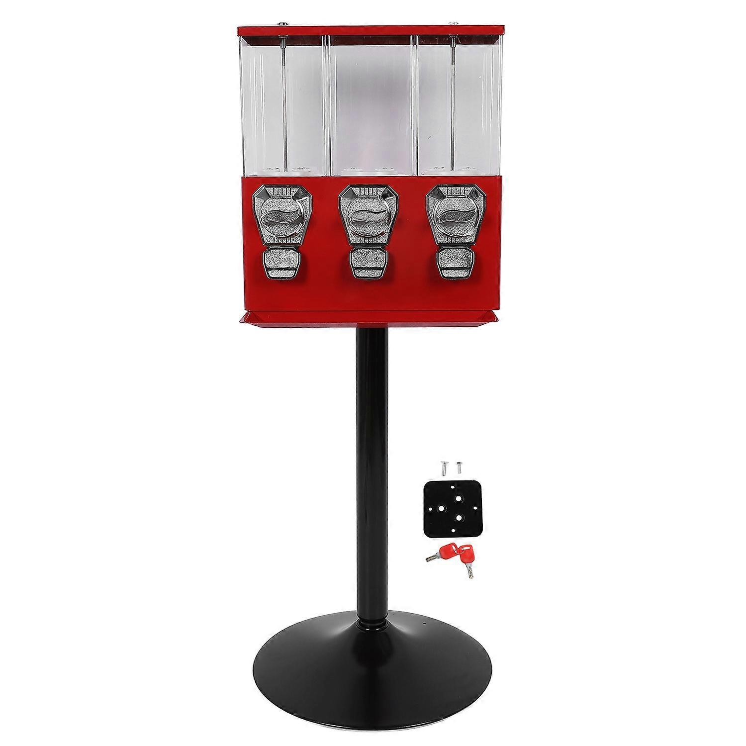 Candy Vending Machine with Stand Anti Theft Keys Triple Individual Candy Boxes Coin Operated Commerc