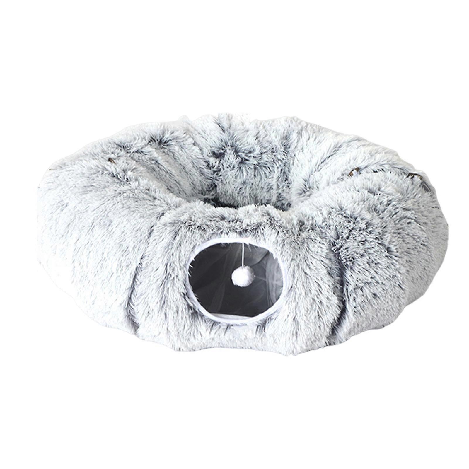 Tunnel en peluche pour chat avec balles suspendues, lavable, pour chatons d'intérieur, jouet tunnel en forme de donut, pour petits et grands chats, animaux de compagnie, tunnel de jeu rond avec cachette et cachette, accessoires pour animaux