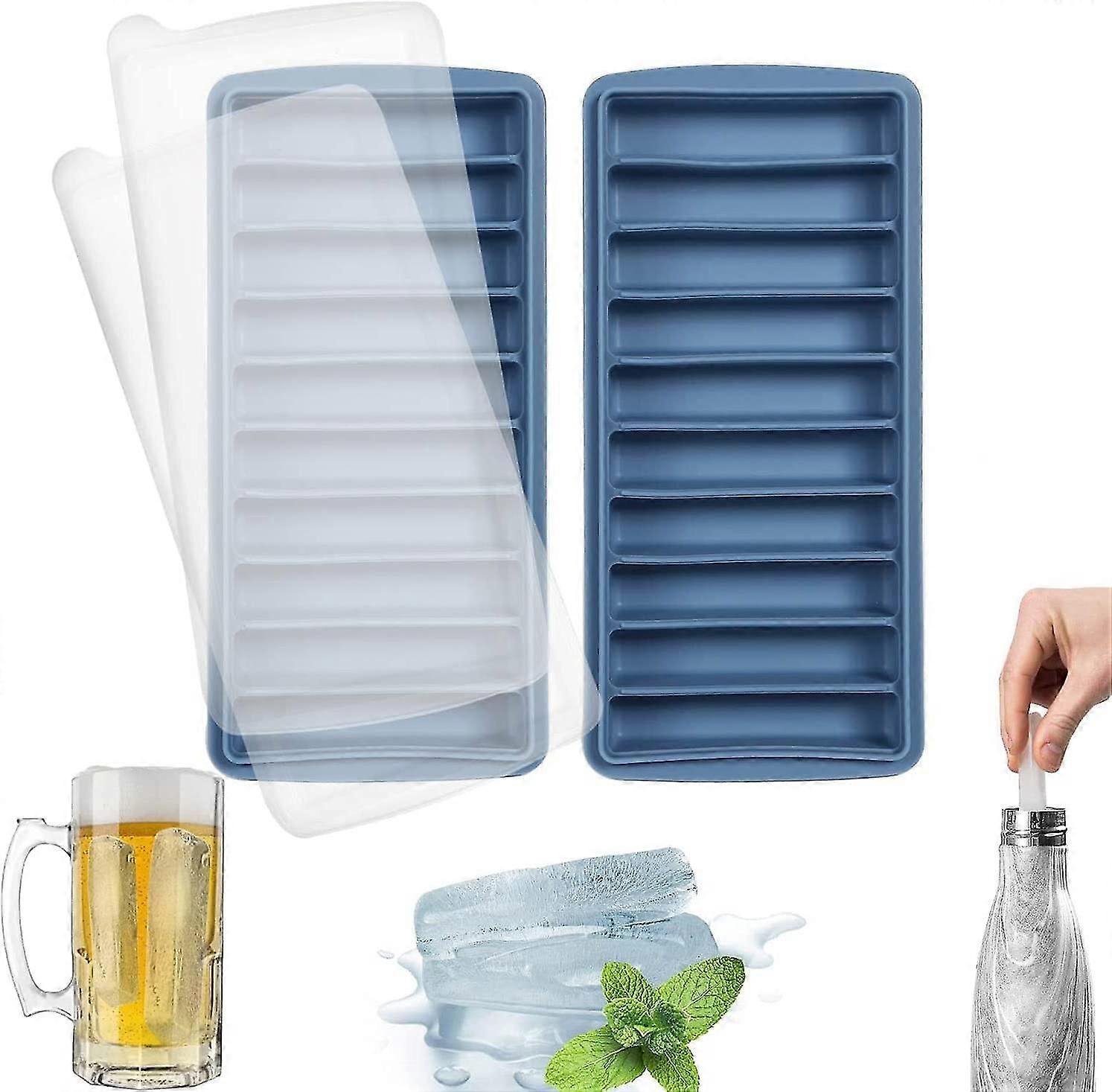 2 Pack Ice Cube Tray,silicone, With No-spill Removable Lid, 10 Cavities, Bpa Freeblue