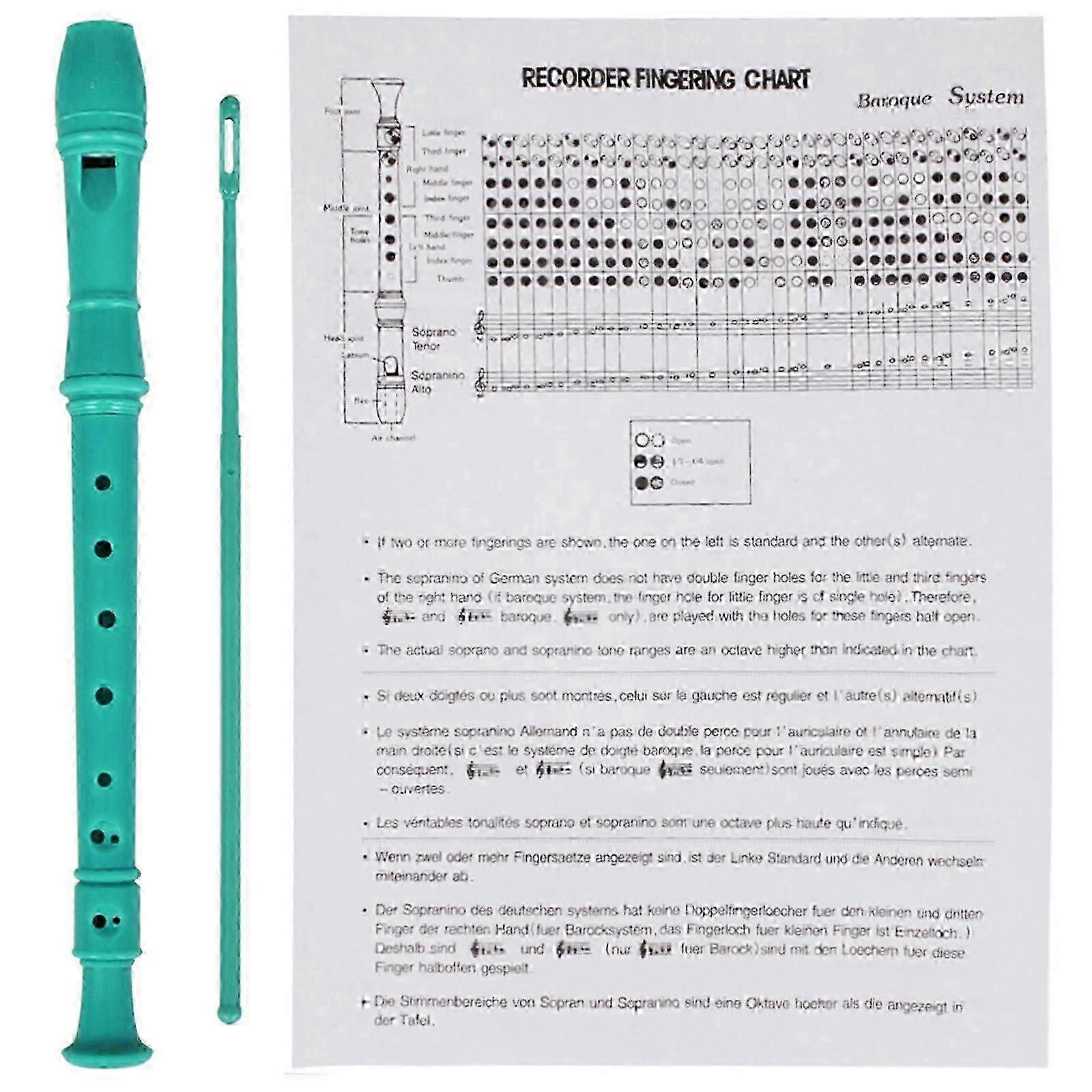 Professional descant flute, 8hole soprano recorder, clarinet with cleaning rod, woodwind instruments for beginners, students blue