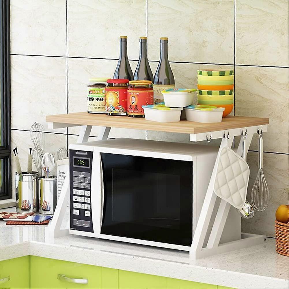 2Tier Kitchen Counter Organizer With Hooks, Microwave Oven Stand & Toaster Rack, SpaceSaving Storage Shelf 57x38x38 cm
