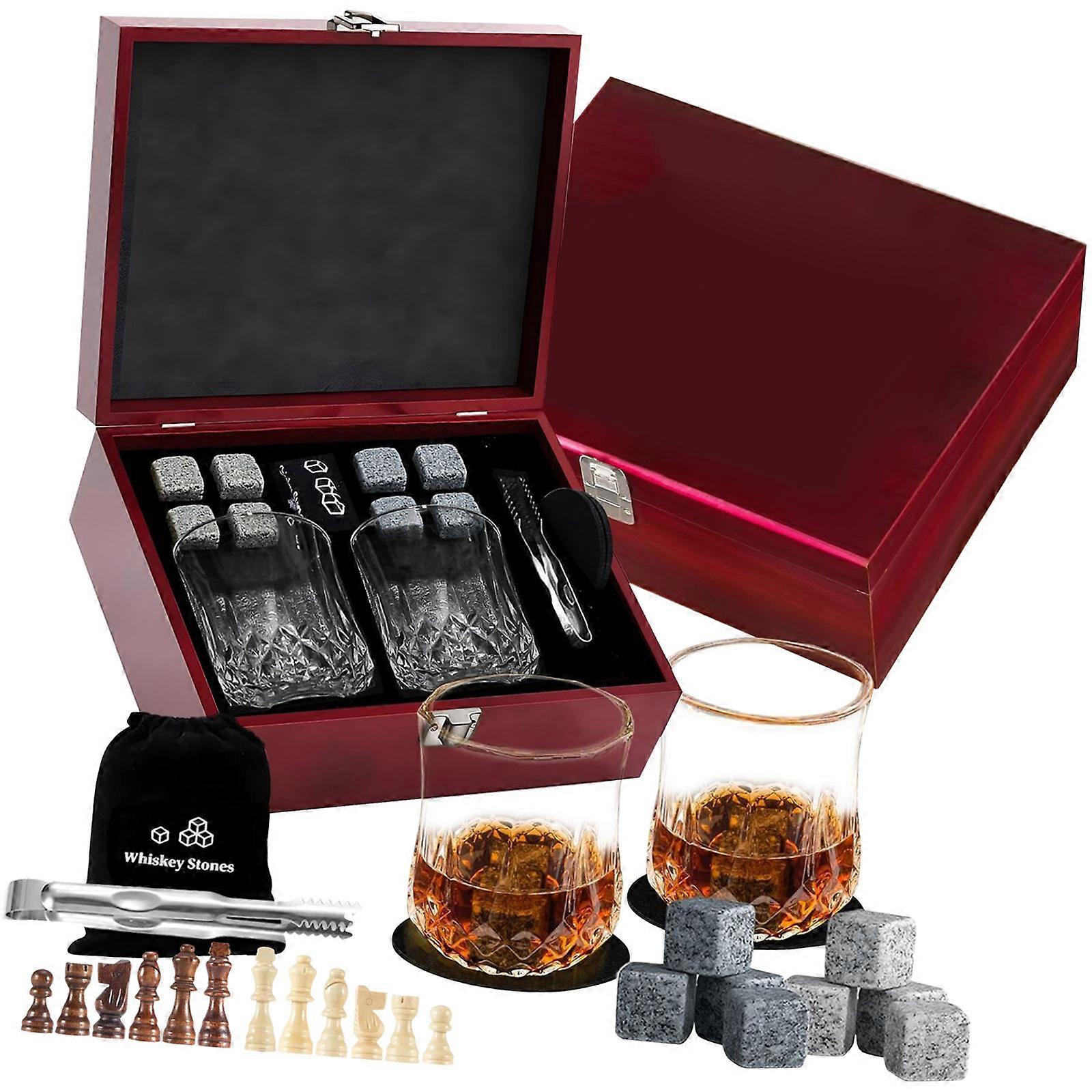 Delicate Whiskeys Gifts Set Including Crystal Glasses Ice Stone And Strategy Game Box Whiskeys Cooling Stone Set  Red
