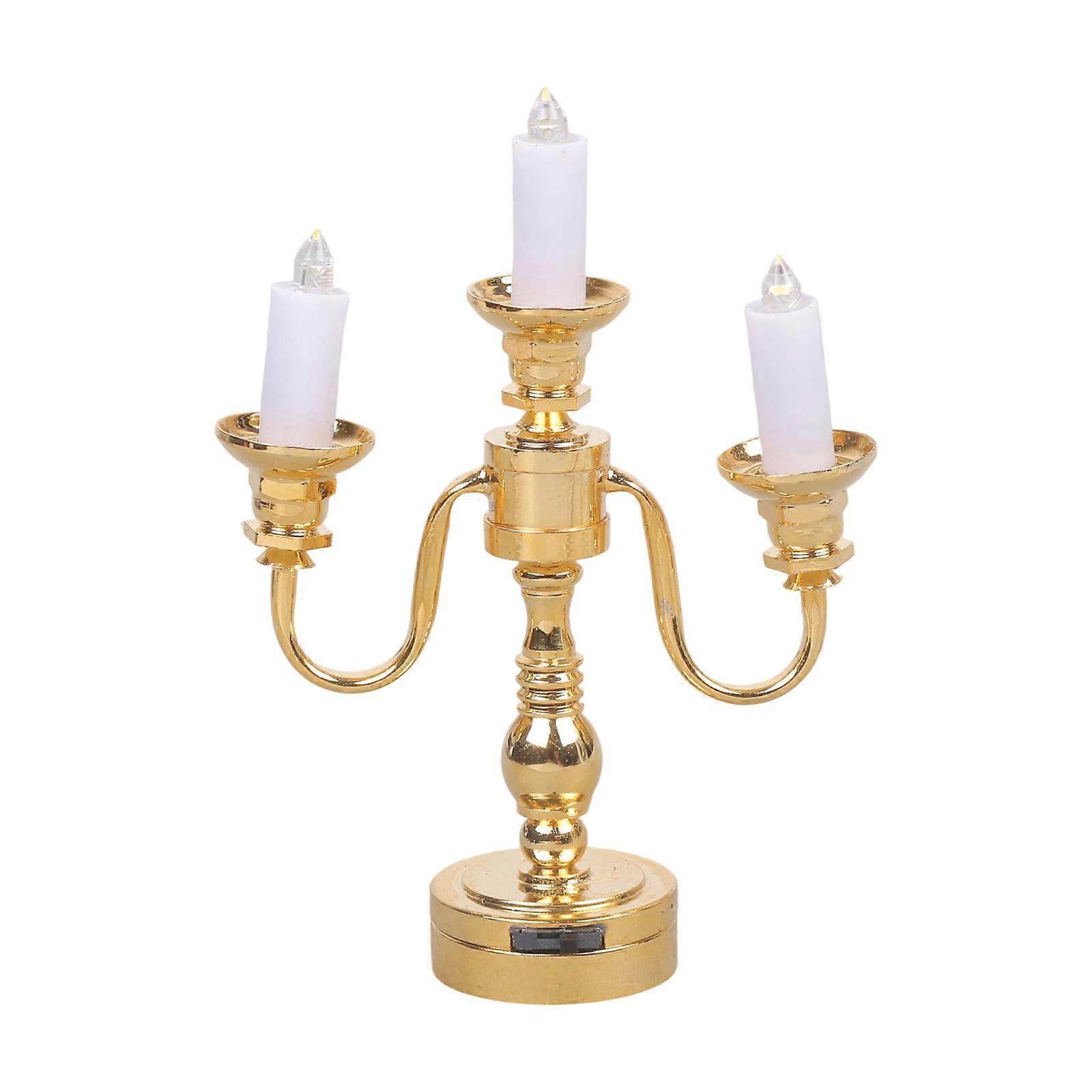 1/12 Scale Miniature Golden Candelabra Table Lamp for Doll House Bedroom Scene Display Craft Model Project Accessories Multicolor
