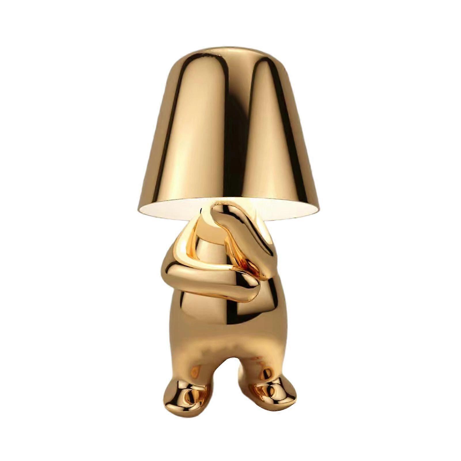 Thinker Character Decor Table Lamp Creative Little Golden Man Led Table Lamp Touch Control Dimmable Iron Resin Desk Light