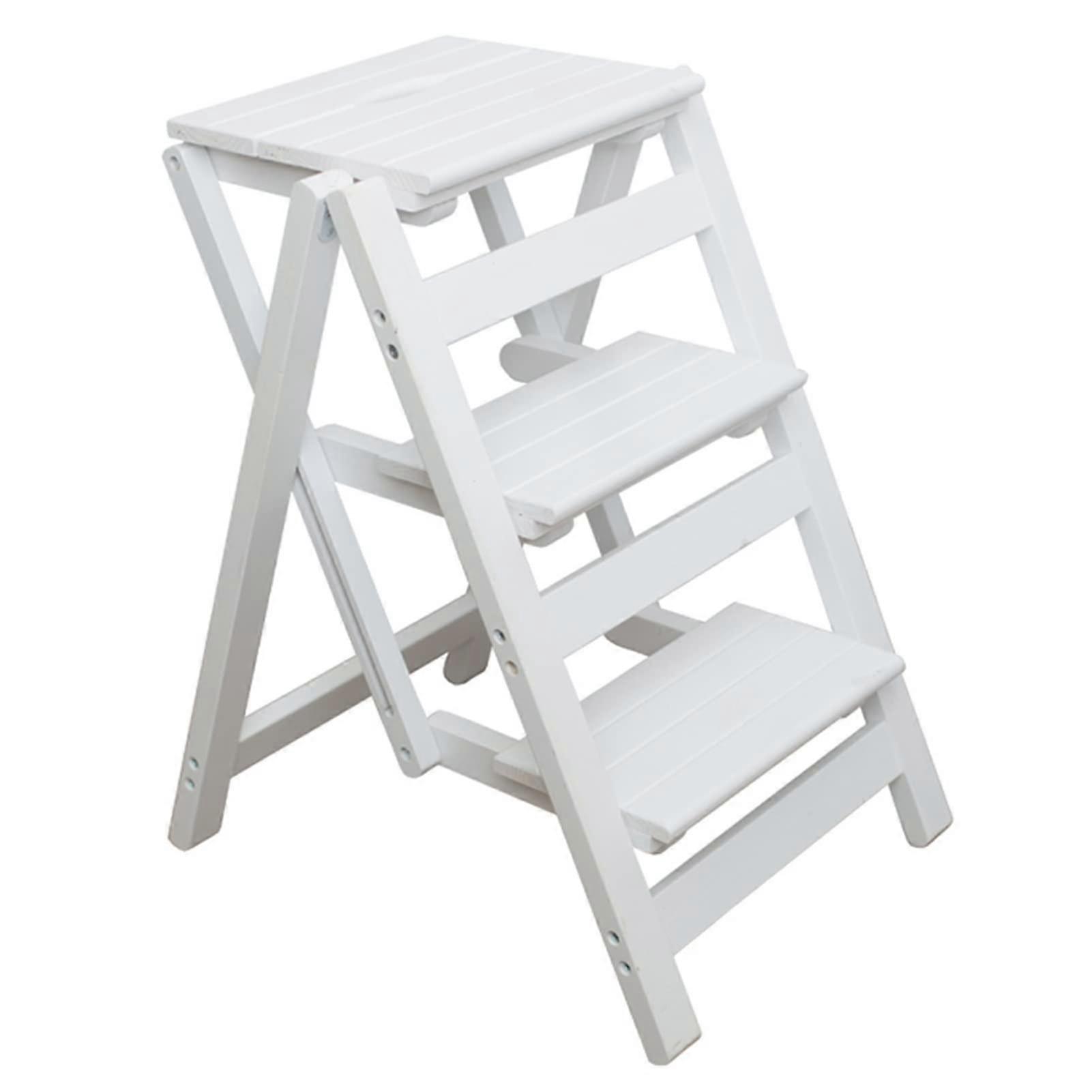 Wooden Step Stool Folding Ladder with Wide Tread for Home Kitchen Office Library Bookshelf