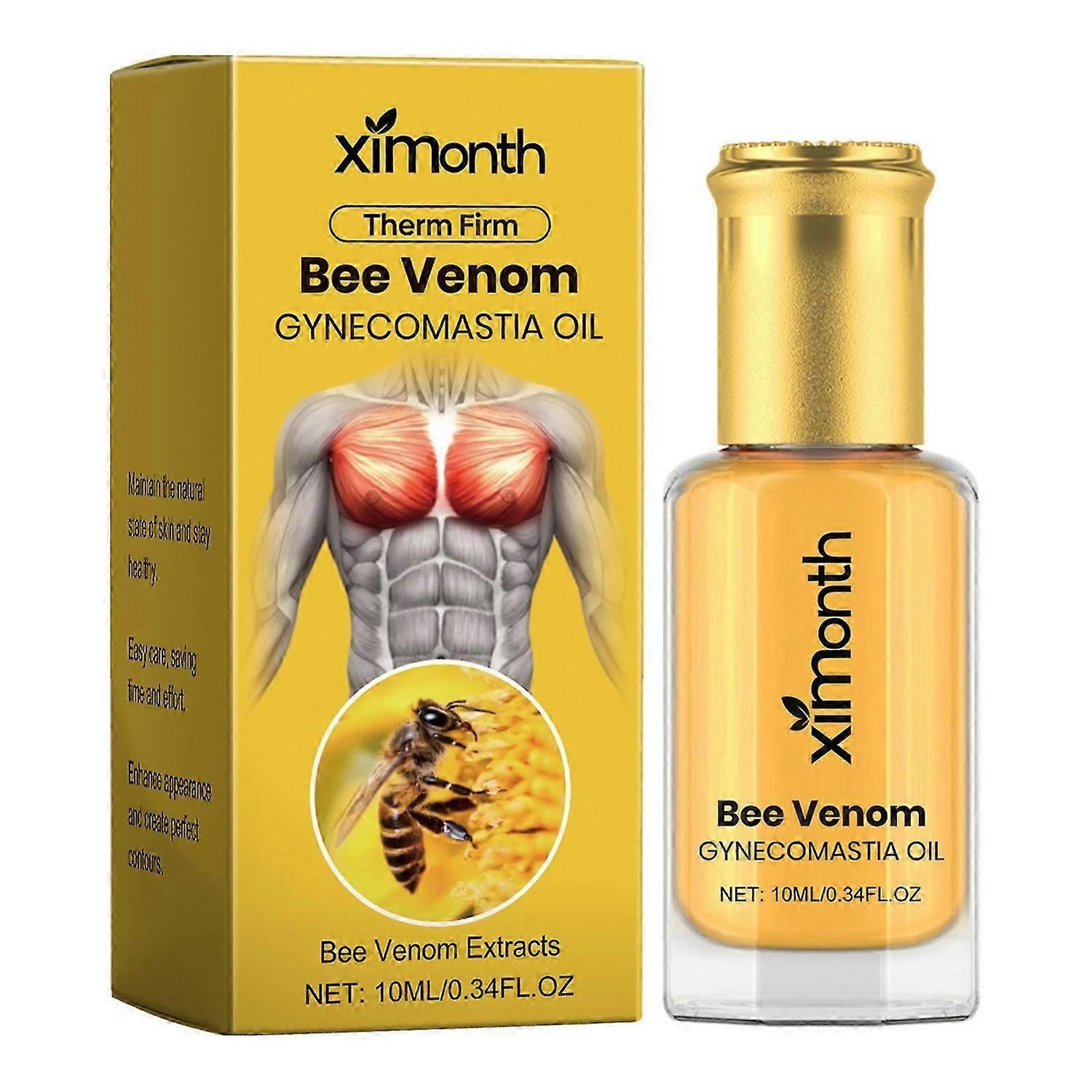 שמן חימום לגינקומסטיה של Bee-Venom, ממצק את העור ומעסה את החזה לגברים, טיפוח הגוף