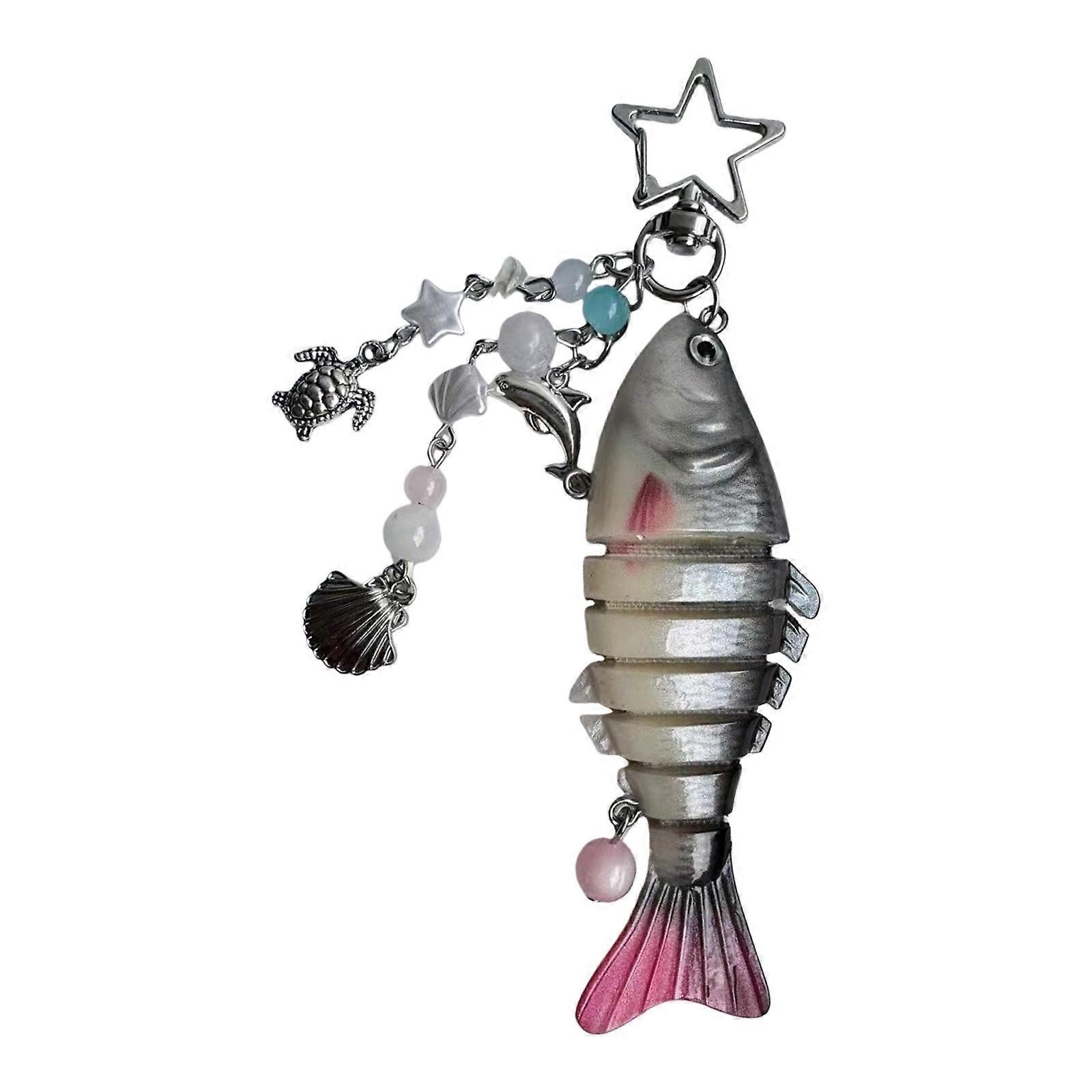 Multi Segment Moving Fish Key Ring Resin Construction Outdoor Enthusiast Accessory Practical Gift For Anglers  Red