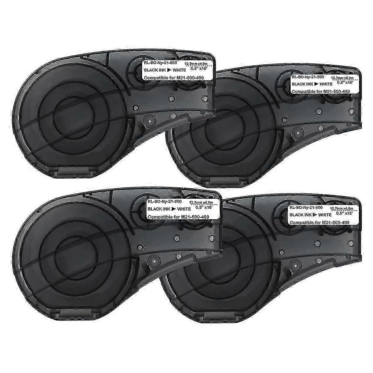 4 fita de etiqueta do pacote para M21-500-499-tb, fita de etiquetas de nylon, preto no branco 16 polegadas comprimento 0,5 polegadas Wid