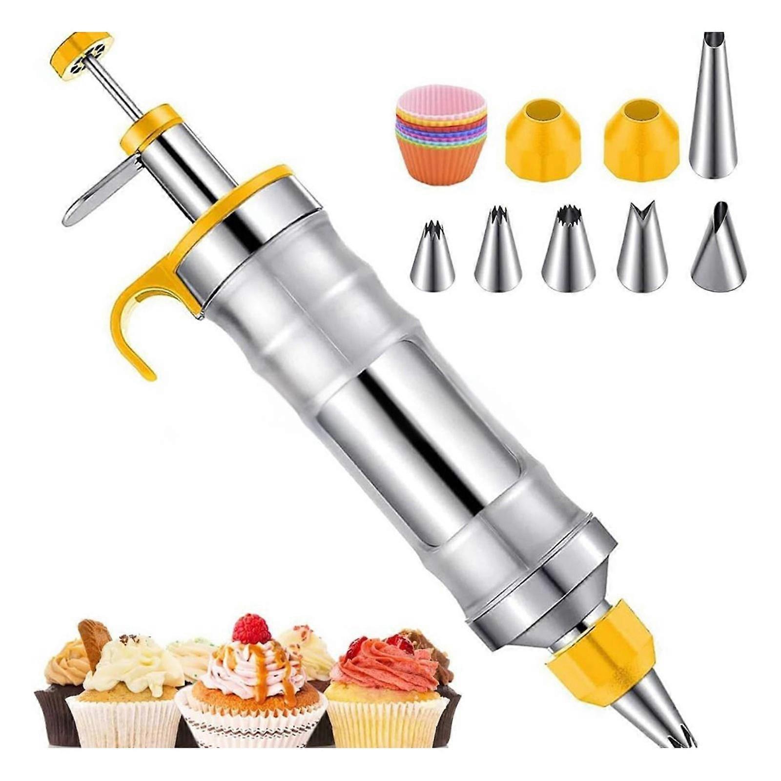 Practical 17PCS Pastry Decorating Set Feature Quick Changes Cookie Press And Safe Frosts Accessories  yellow