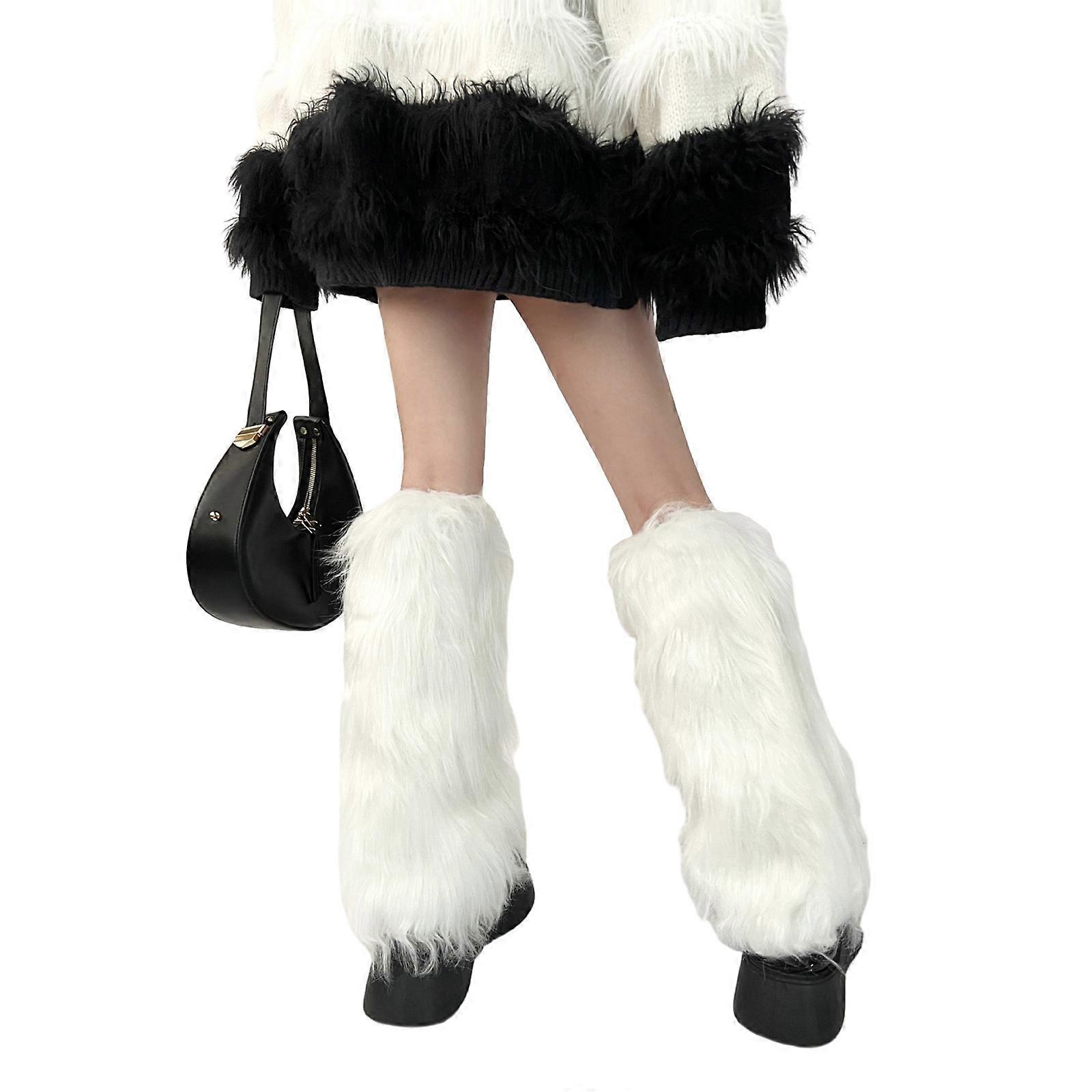 Sahte Kürkler Bacak Isıtıcı, Sıcak Yumuşak Rahat Kabarık Bacak Isıtıcı Bot Manşetleri Kadınlar İçin Parti Kostümleri Bot Kılıfları Bot Kapakları Beyaz