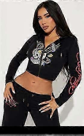 Printed Zipper Jacket for Women with Tiger Skull Pattern Jogger Outfit Set