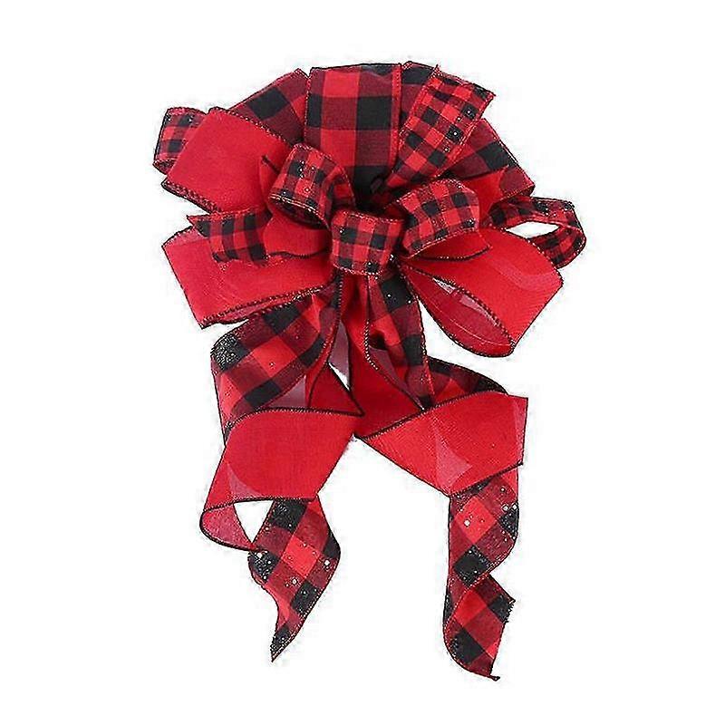 Christmas Wreath Topper Bow Featuring Plaid Pattern Design