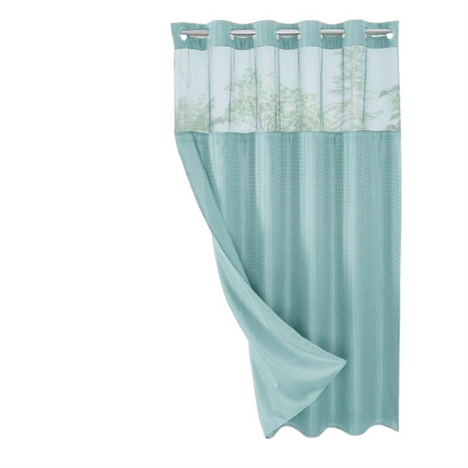 Waterproof Polyester Double Shower Curtain with Removable Liner and Mesh  for Bathroom (Navy Blue, 71x82 Inch)