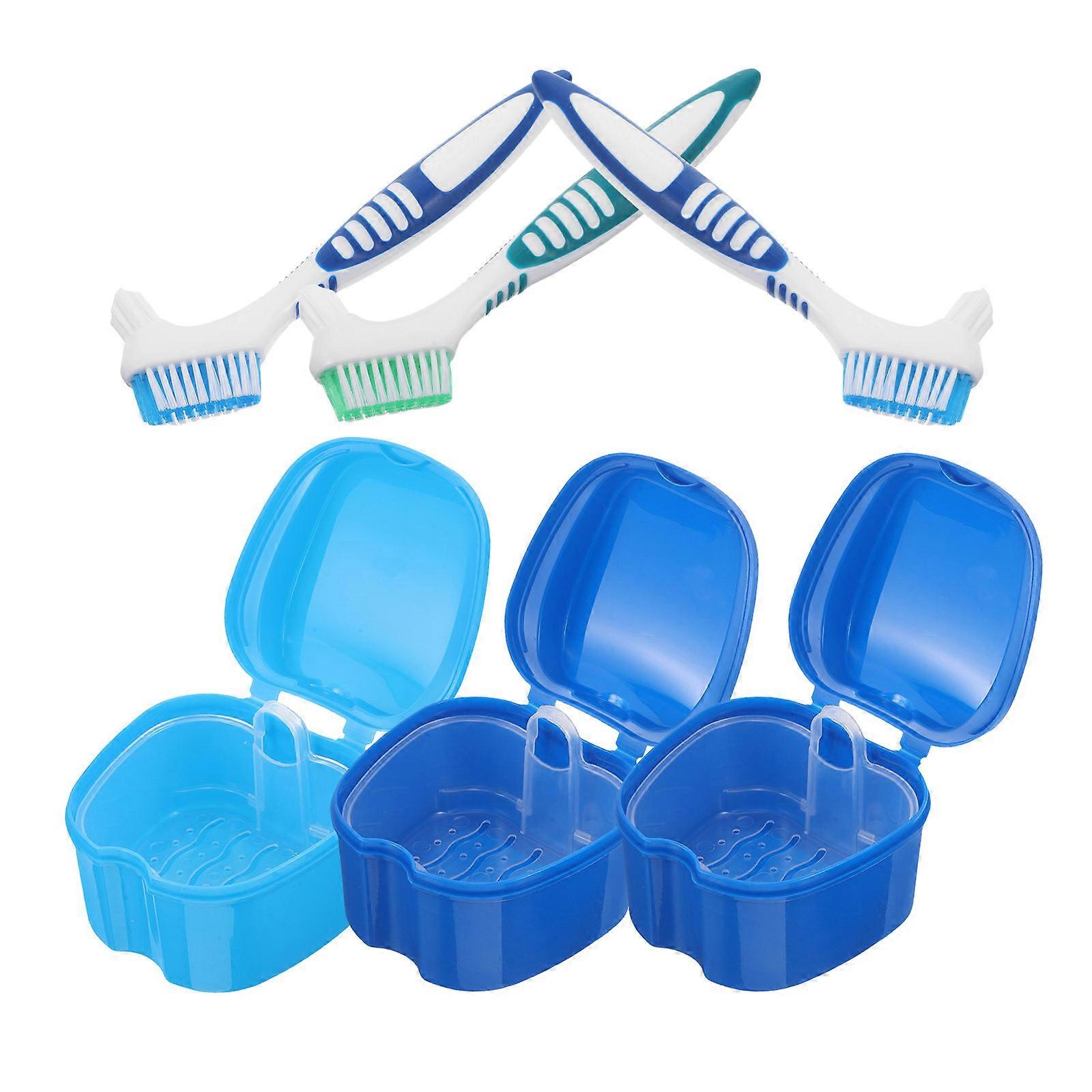 Denture Care Kit Denture Storage Case with Brush for Efficient Cleaning 3Sets