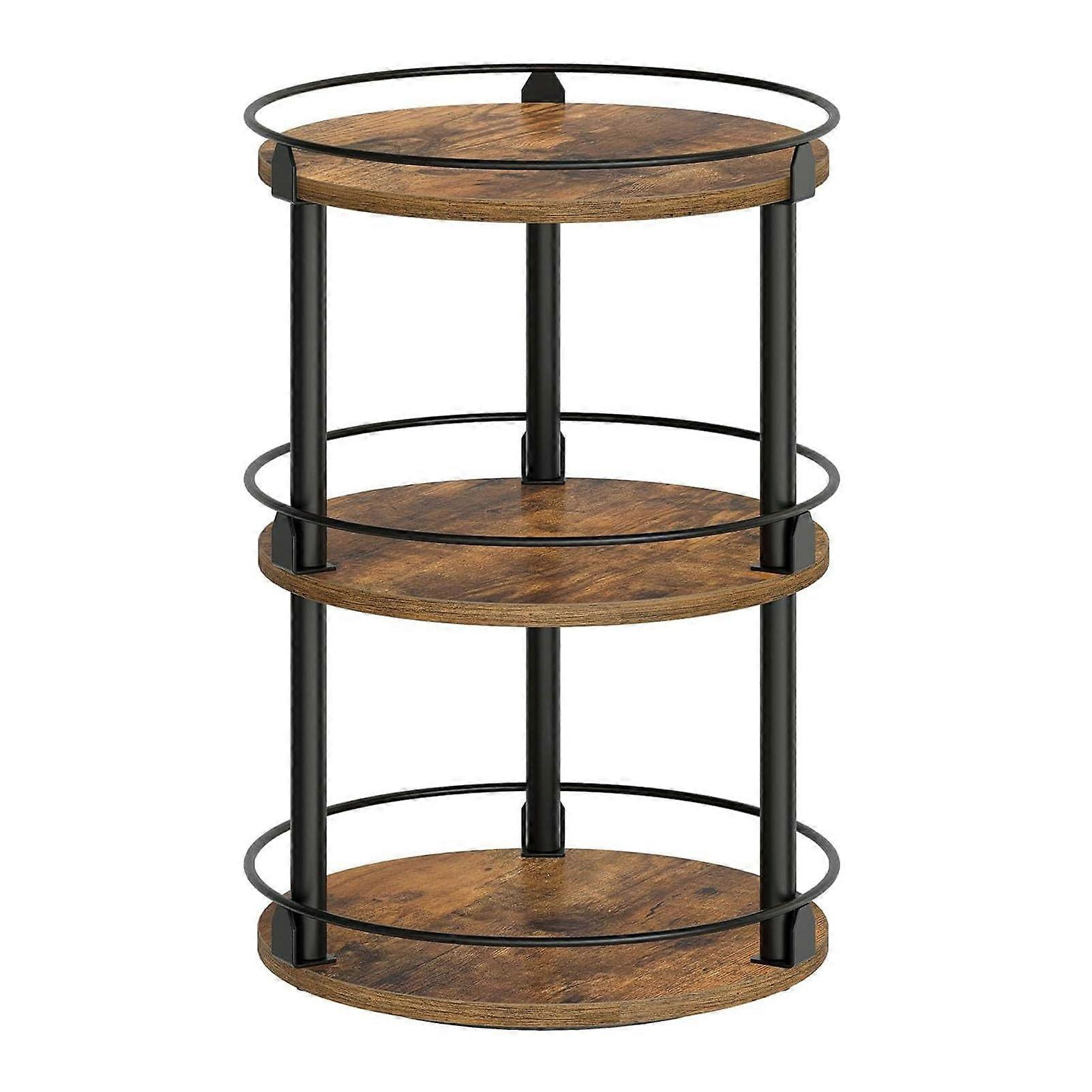 3 Tier Lazy Susan Spice Rack with 360 Rotating Kitchen Organizer, Metal and Wood Storage Shelf