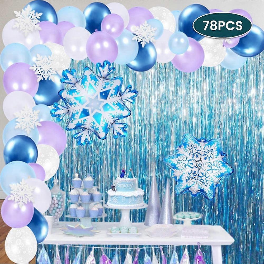 78PCS Snowflake Frozen Balloon Set, Happy Birthday Banner & Garland Kit for Girls, Winter Wonderland Party Decorations