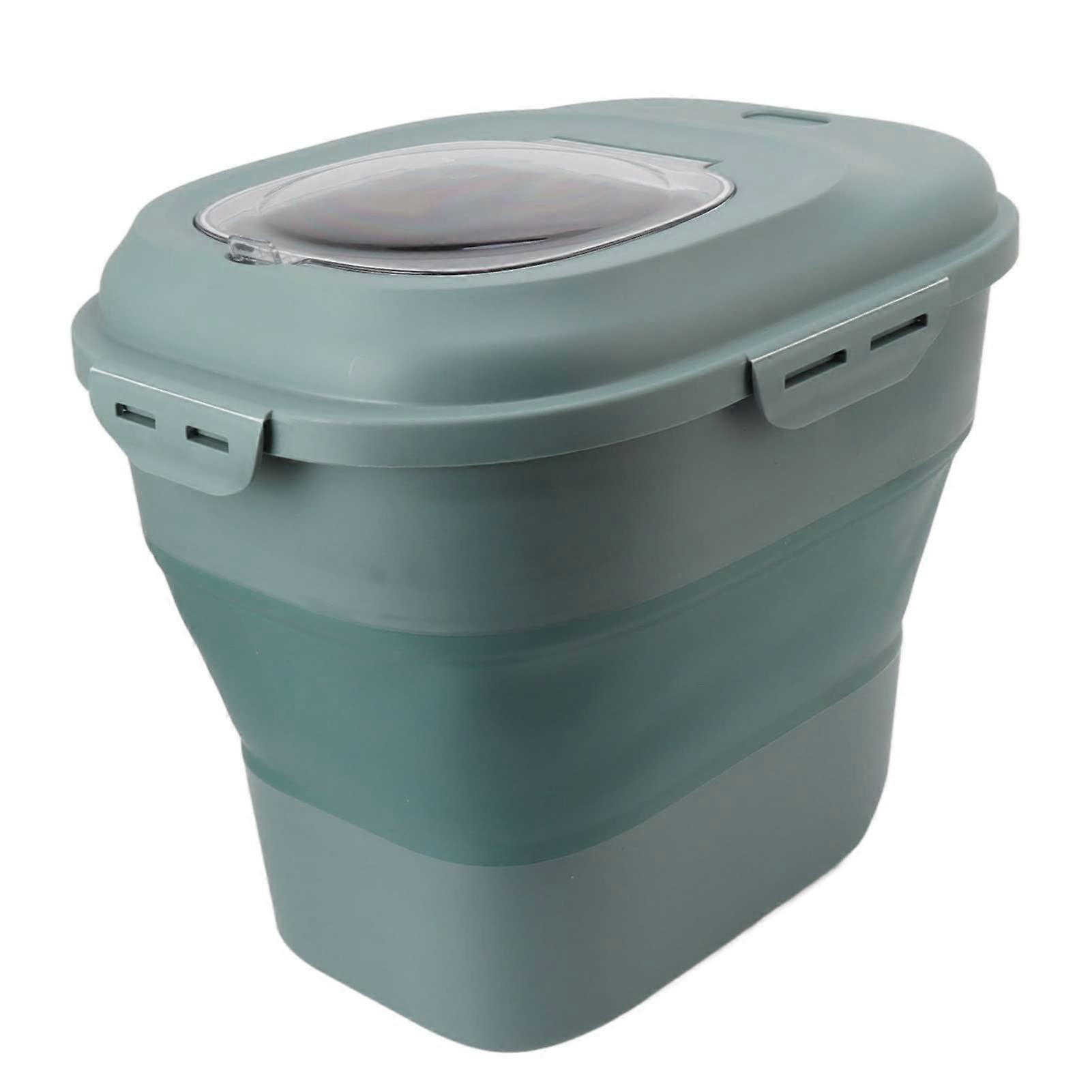 Large Rice Storage Container Airtight Foldable Bin with Wheels Measuring Cup Green