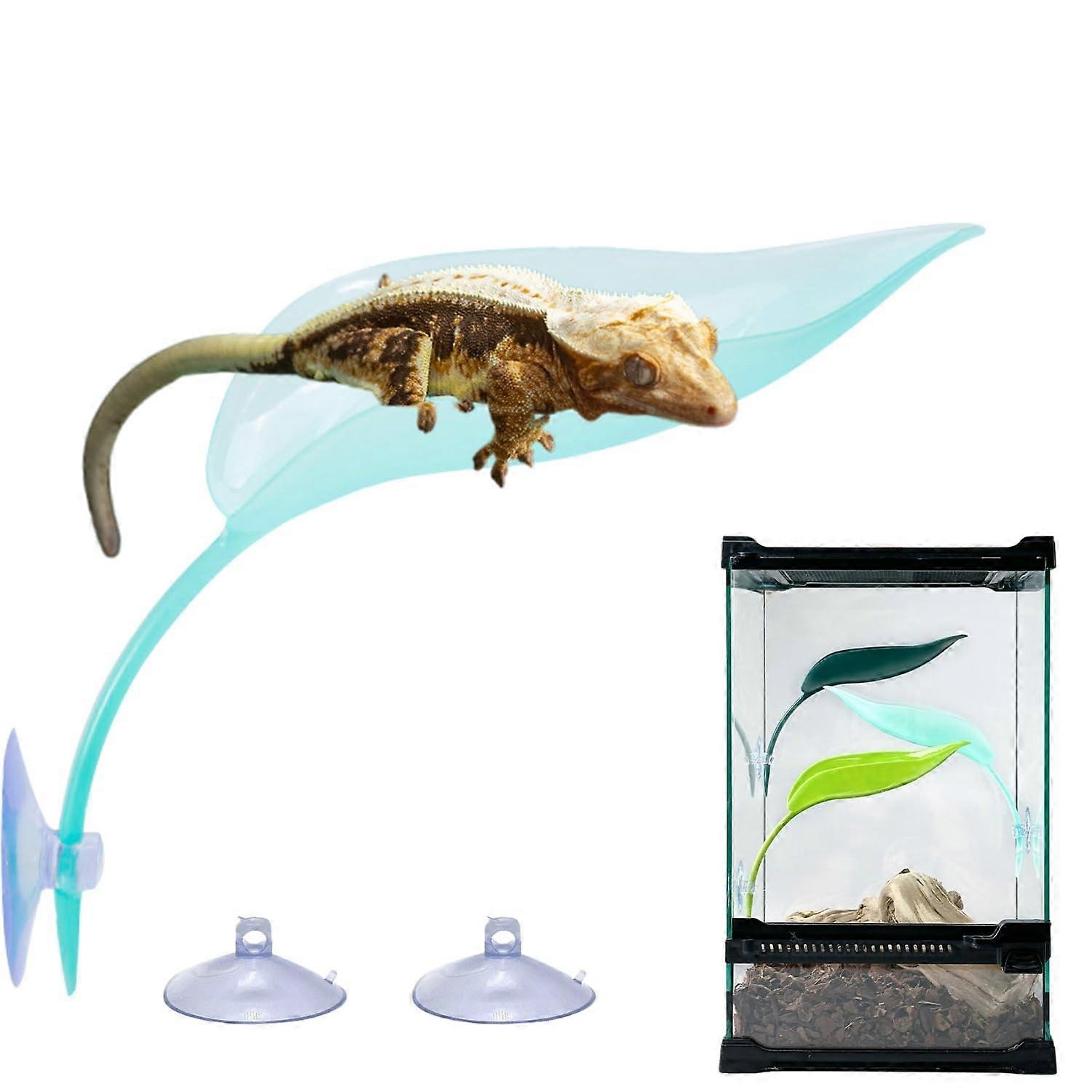 Reptile Hammock with Suction Cups, Realistic Leaf Hideout for Gecko Tank Accessories, Transparent Green